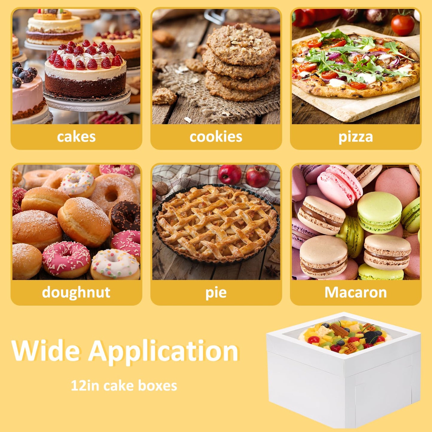 Moretoes 30pcs Cake Boxes 12x12x8 Inch, Bakery Containers with Large Window, 12 Inch White Cake Carrier, Disposable Boxes for Birthday, Party, Cupcake Cookie Pie Pastry