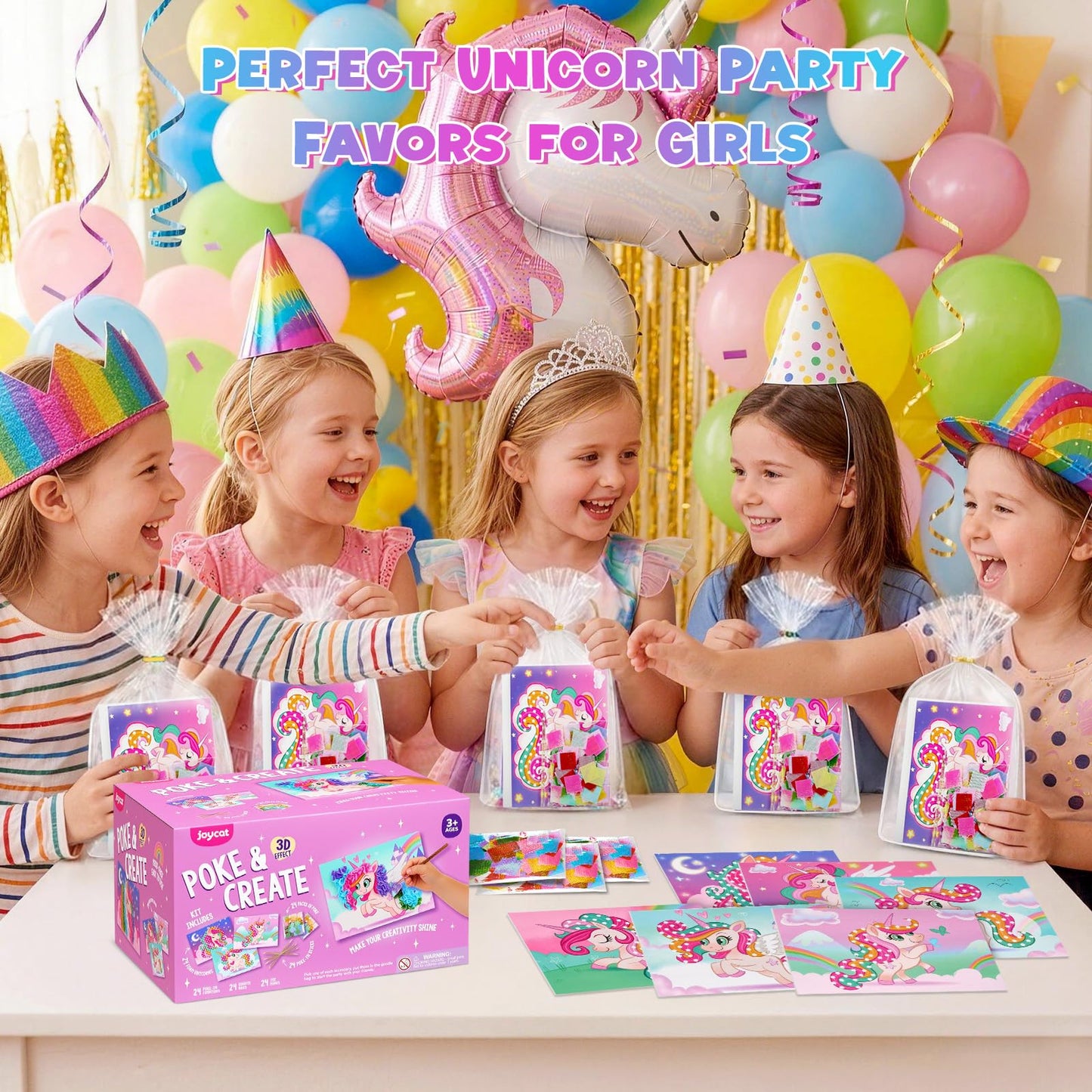 JoyCat 24 Pack Unicorn Poke Art Party Favors -Sticker Craft Kits for Kid, Mess-Free Art and Craft for Kids Ages 4 5 6 7 8 9, DIY Creative Activity, Classroom Prizes & Goodie Bag Easter Basket Stuffers