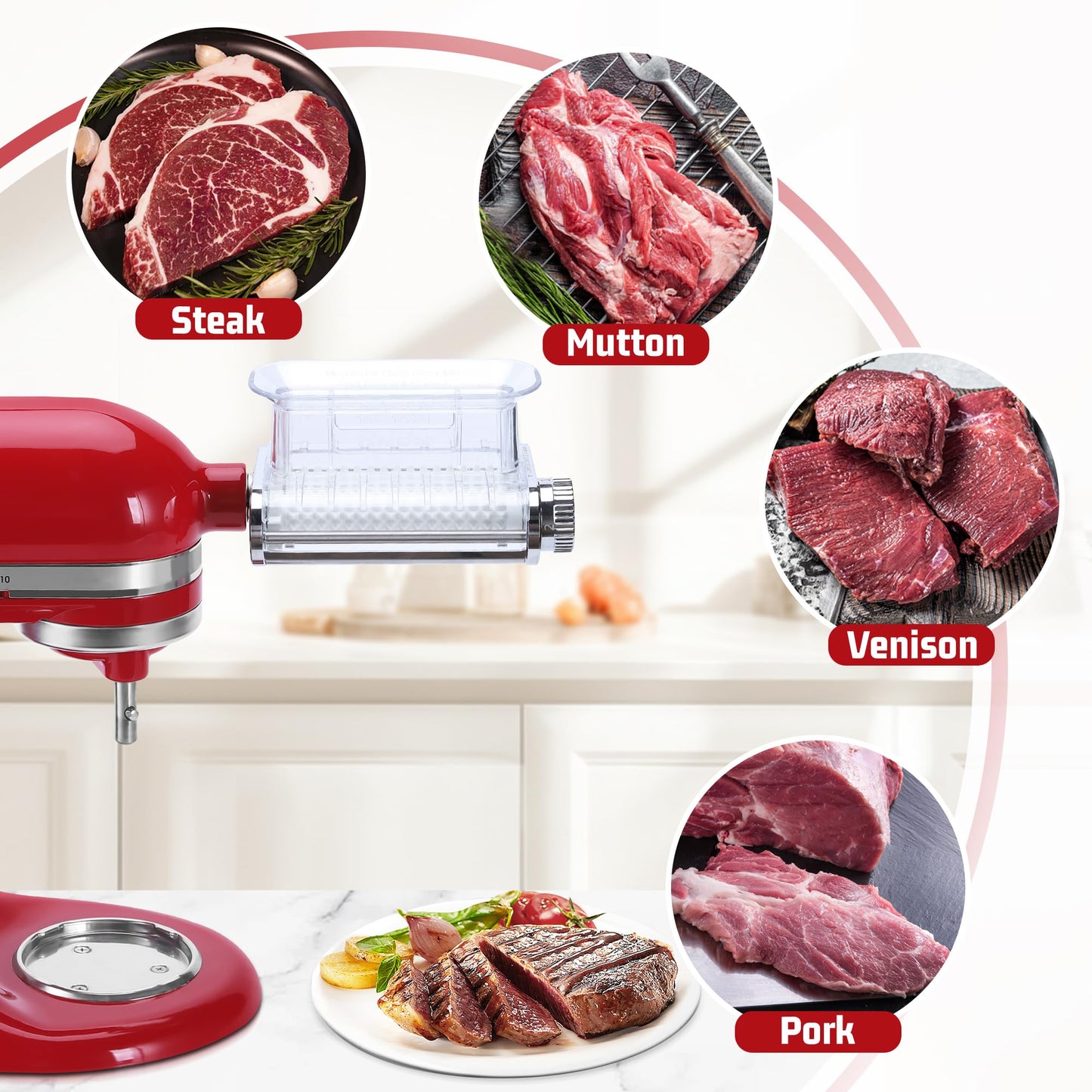 Meat Tenderizer Attachment for Kitchenaid Stand Mixers, 3 Adjustable Thickness, Meat Tenderizer Machine with Transparent Cover, Meat Cuber Accessories for Kitchen aid, Dishwasher Safe