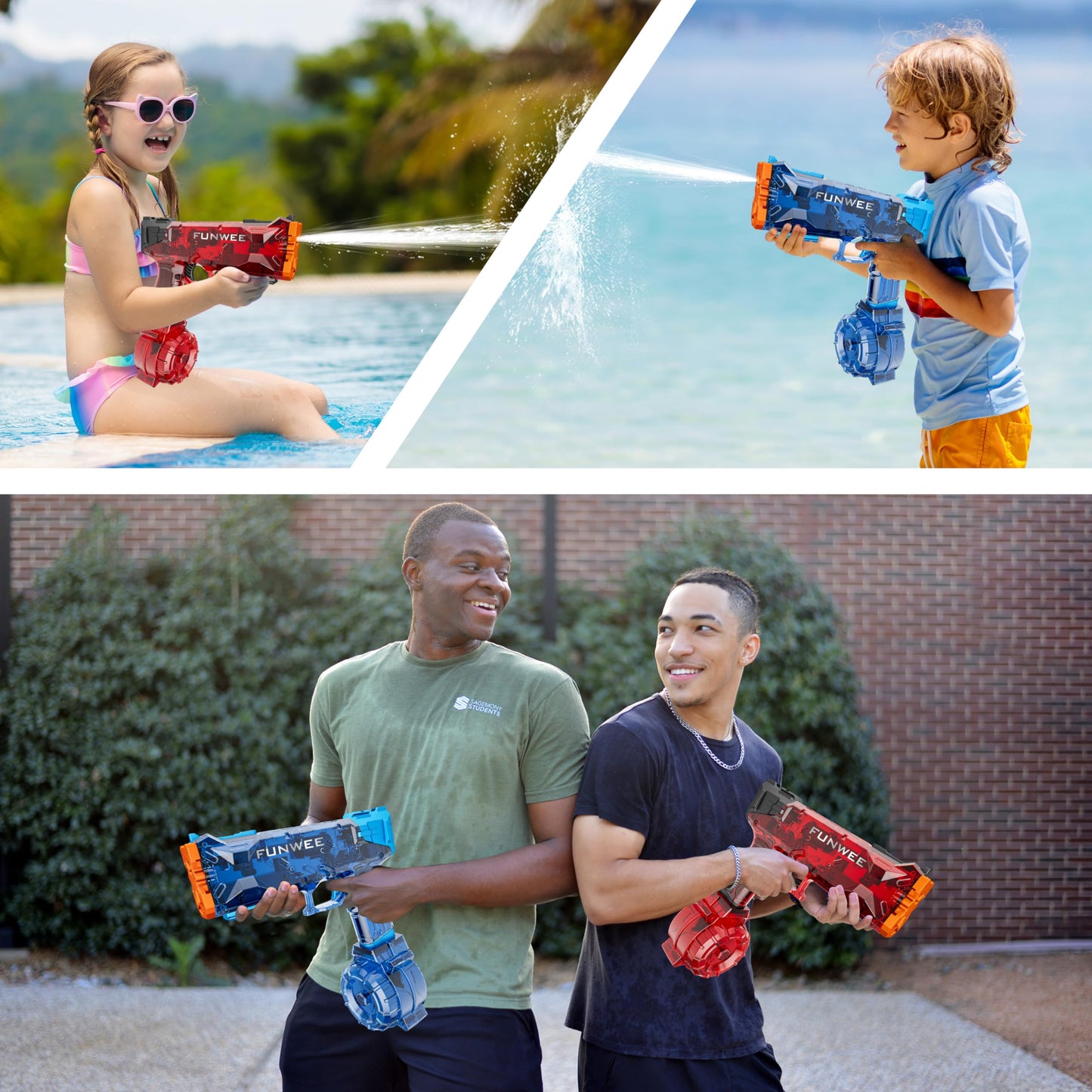 Funwee 2 Pack Electric Water Guns, Full Automatic Electric Squirt Gun High Capacity 500+ Water Blasts, Long Range Water Pistol Blaster Soaker, Summer Outdoor Pool Auto Water Toy for Adult Kid