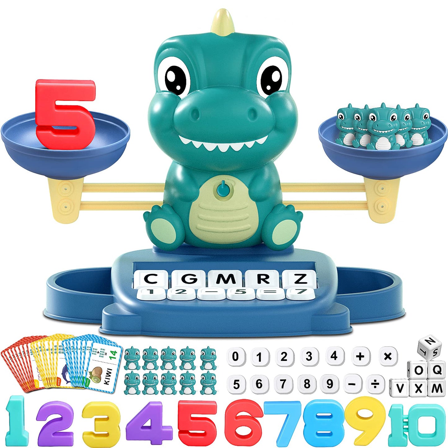 Kaodezhu Dinosaur Math Balance Toy for Boys and Girls - Montessori Matching Letter Toy for Kids 3 Year Olds, Educational Kindergarten Preschool Early Learning, Birthday Gift for 4 5 6 7 Years Old