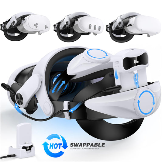 DXKK Head Strap for Meta Quest 3/3s/2 with 15000mAh Battery & Charger Dock- Extended 8H and Balanced, Double Adjustment Dials, Enhanced Comfort VR Headset Strap