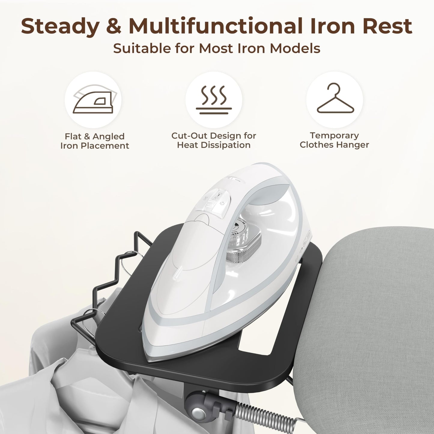 Yaheetech Ironing Board, Compact Heavy Duty Iron Board with Cord Holder, Steam Iron Rest and Bottom Storage Tray, 9 Adjustable Heights & 3 Layer Cover, 52X14 Gray