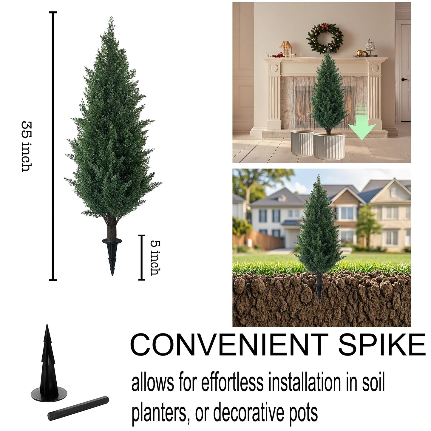 3FT Artificial Cedar Topiary Trees with Ground Spike, 2 Pack UV Resistant Artificial Bushes, Faux Cypress Plants Faux Shrubs for Outdoor Indoor Front Porch Garden