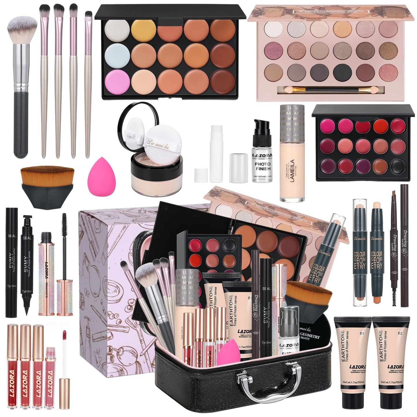 LAZORA All in One Makeup Kit Makeup Kit for Women Full Kit Makeup Set Multipurpose Bundle Holiday Gift Box Essential Starter Bundle Include Full Makeup Kit for Women (Box3)