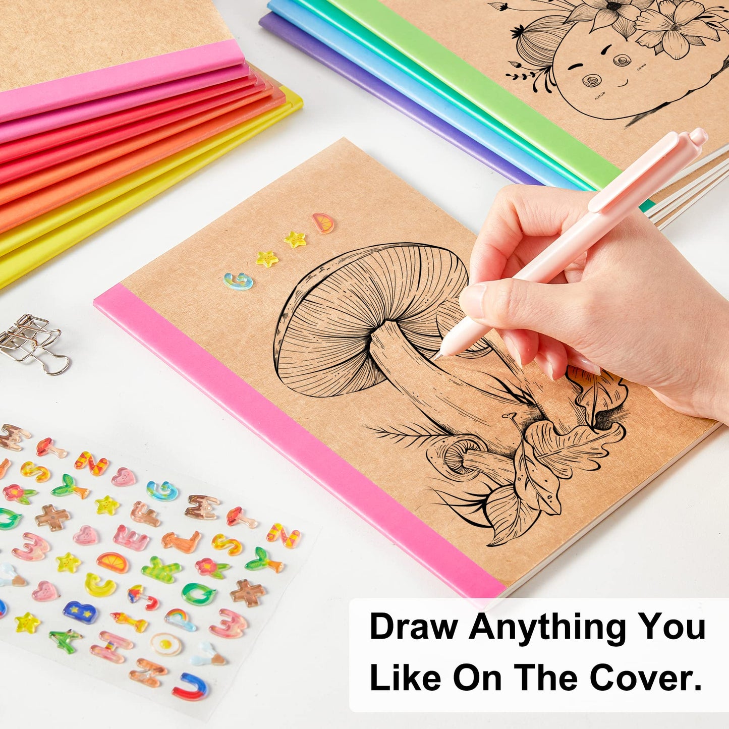 feela 96 Pack Composition Notebooks Bulk, Kraft Cover Lined Blank College Ruled Composition Travel Journals with Rainbow Spines For Women Students Business, 60 Pages, 8.3”x 5.5”, A5, 8 Colors