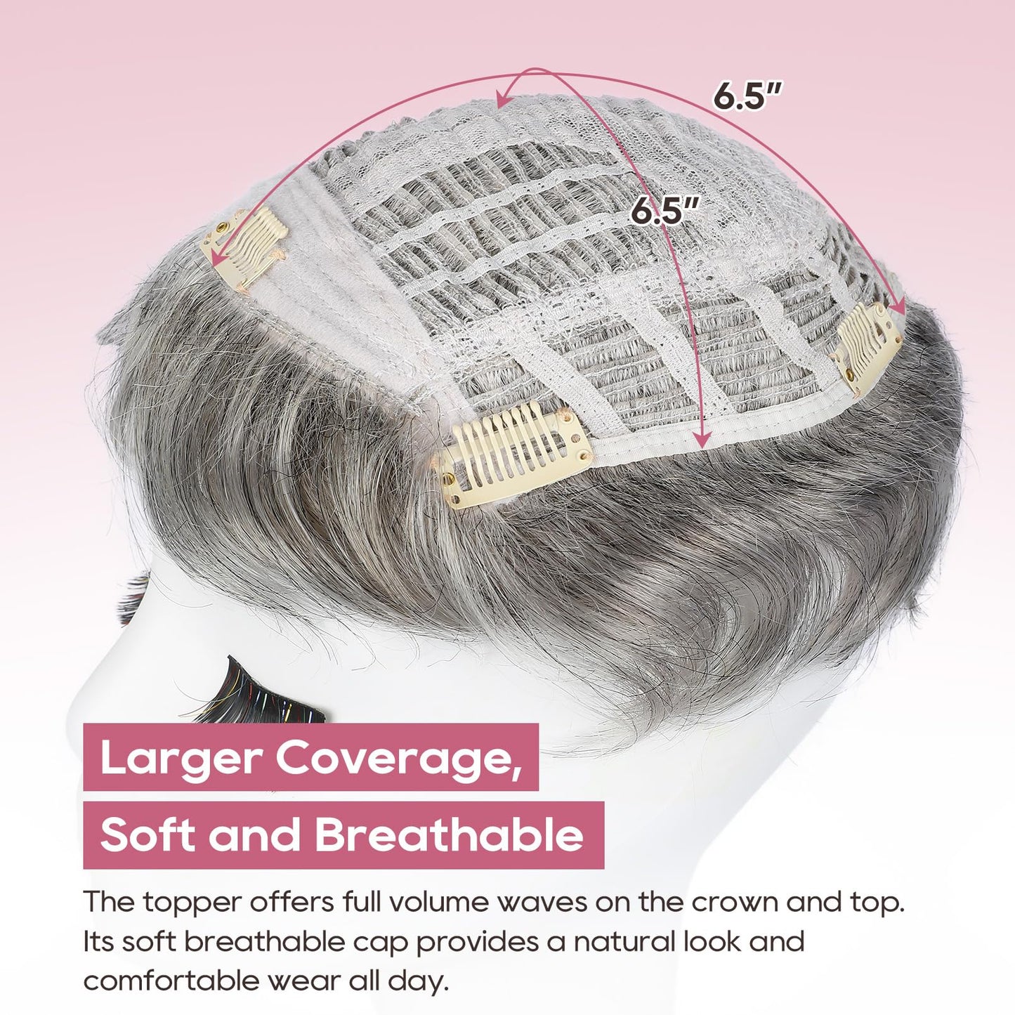 REECHO Hair Topper, Short Wiglet Hair Topper for Women with Thinning Hair Large Coverage Synthetic Top Crown Hair Piece for Women - Grey