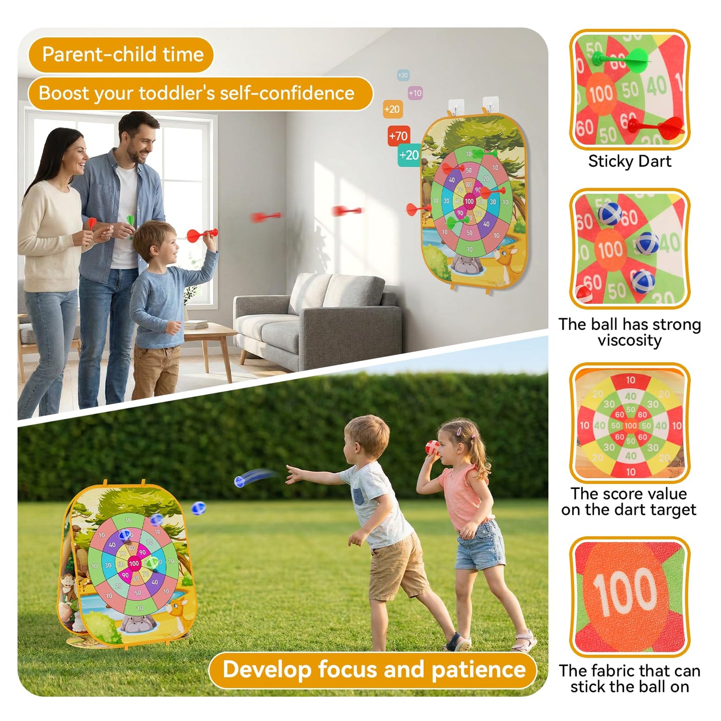 4 in 1 Animal Bean Bag Set for Kids Cornhole Board Game with Dart Board for Toddlers Outdoor Family Party Game Backyard Beach Lawn