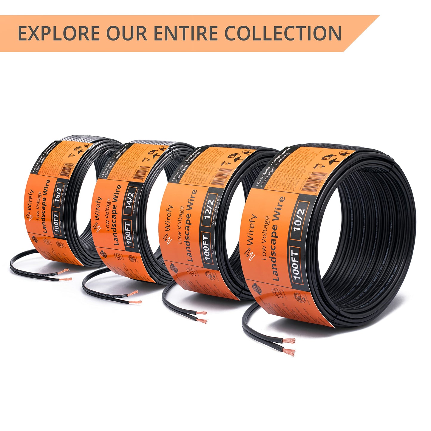 Wirefy 12/2 Low Voltage Landscape Lighting Wire - 12-Gauge 2-Conductor 100 Feet, Copper