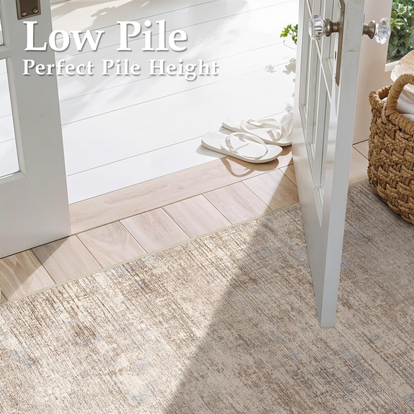 3x10 Hallway Washable Runner Rug - Non-Slip Kitchen Rugs with Rubber Backing Abstract Low-Pile Carpet Runners for Laundry Room Home Decor Bedroom Bathroom Entryway (Ivory Beige Distressed,3x10)