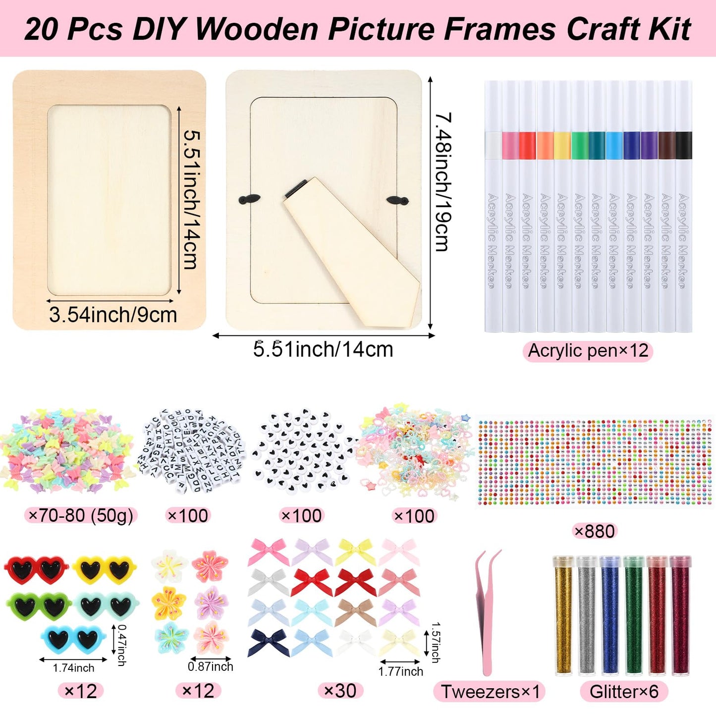 Suncalla DIY Wooden Picture Frames Craft Kit 4 x 6 Inch Wooden Picture Frames with Acrylic Pens Beads Mini Charms Gem Stickers Glitter for Christmas Crafts DIY Birthday Wedding(10 Pcs,Classic)