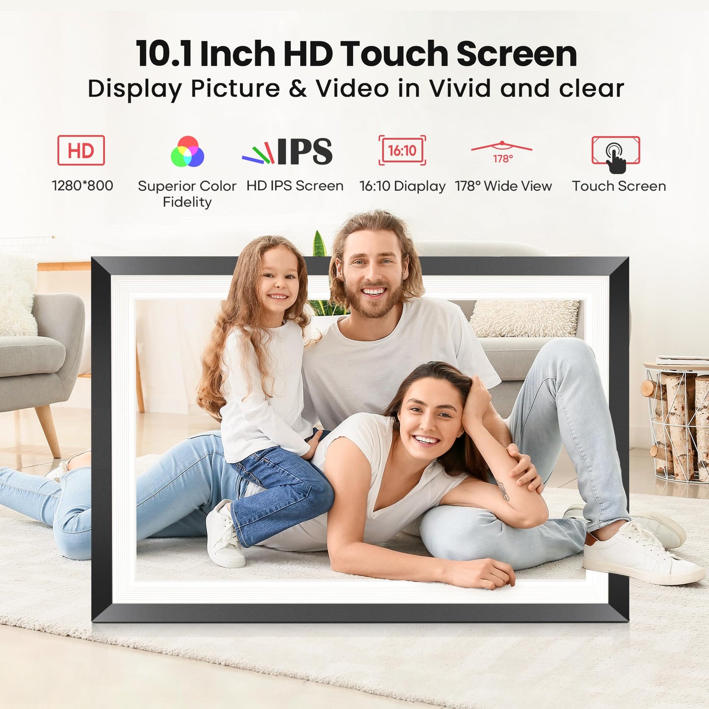 RCA 10.1” WiFi Digital Picture Frame, Electronic Photo Frames 32GB Storage, HD IPS Touch Screen WiFi Frame/Auto Rotate/Wall Mounted, Easy Setup in Uhale App to Share Photo/Video Anytime (Black)