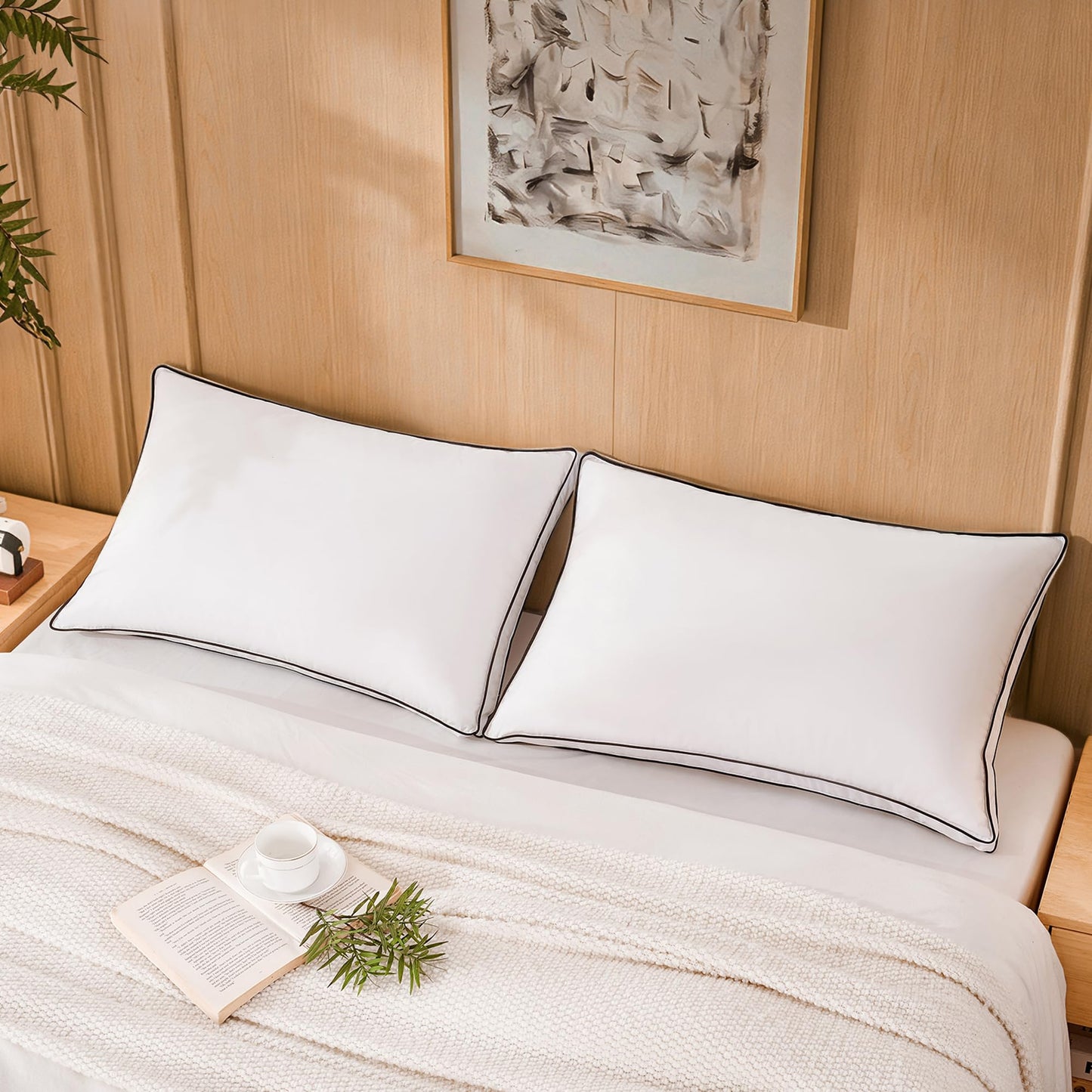 Mosluna Feather Down Pillows King Size Set of 2, Luxury Hotel Collection Bed King Pillows 2 Pack, Down Gusseted Pillow for Sleeping, Soft Fluffy Medium Firm for Side Back Stomach Sleepers 20x36 in.