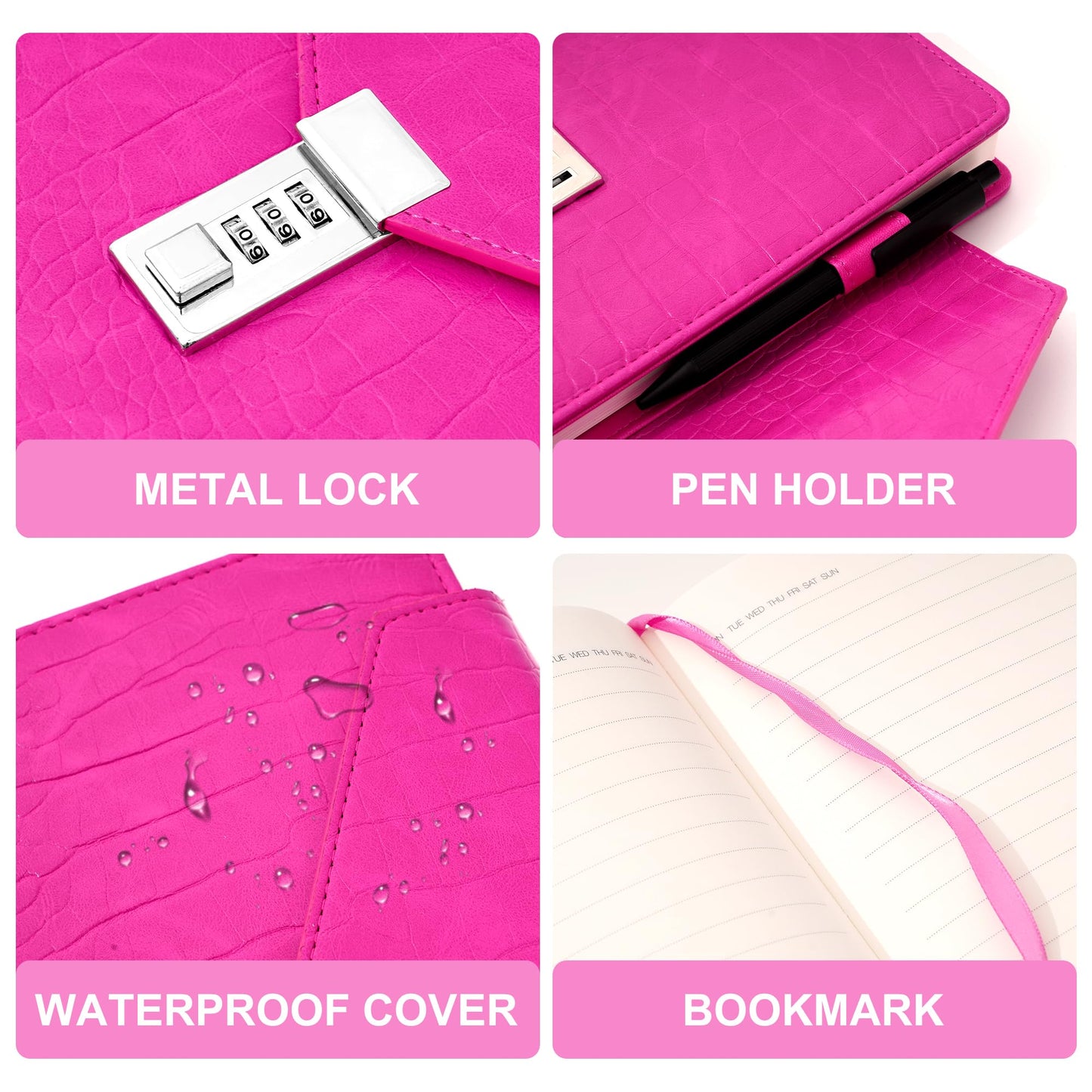 CAGIE Diary for Women Gift, 7.5 x 10 Inch Large Journal with Lock More Secure，220 Pages Refillable Journal for Writing, Business Birthday Gift for Women, Rose Red