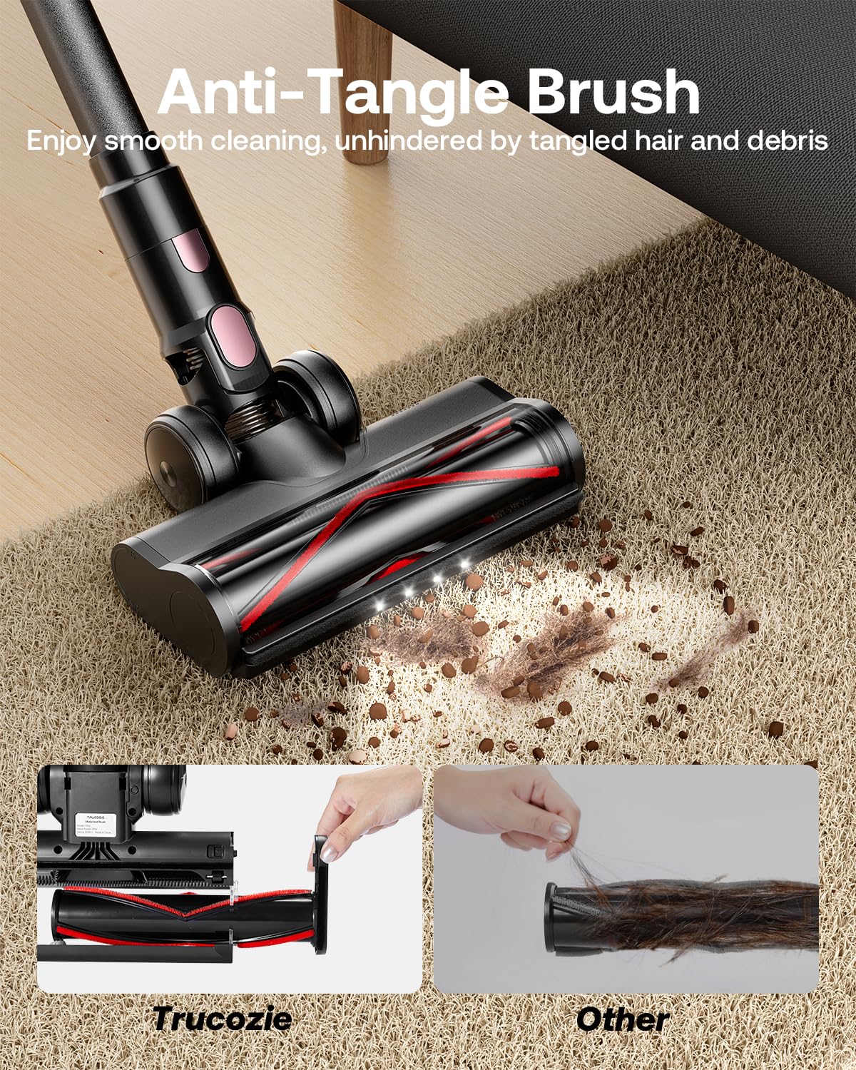 Cordless Vacuum Cleaner, 40Kpa 45Mins Vacuum Cleaners for Home, 8-in-1 Lightweight Stick Vacuum with Powerful Suction, Anti-tangle Wireless Vacuum for Carpet, Tile, Pet Hair, Hardwood Floors, Black
