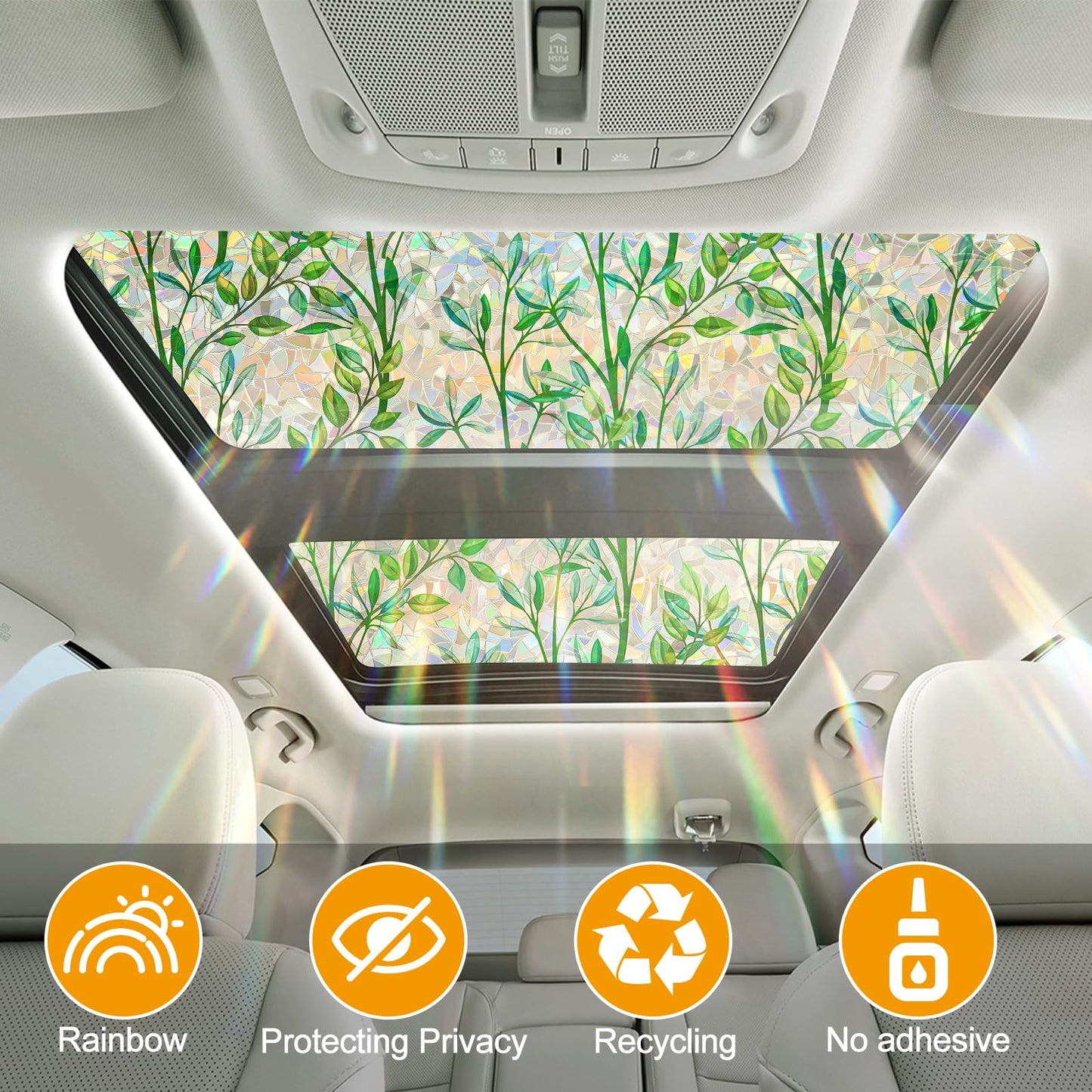 Countewol Window Privacy Film Stained Glass Window Film Rainbow Window Film Window clings Non-Adhesive Reusable Decorative for Room (Leaf Rainbow, 35.4 x 157.4 in)