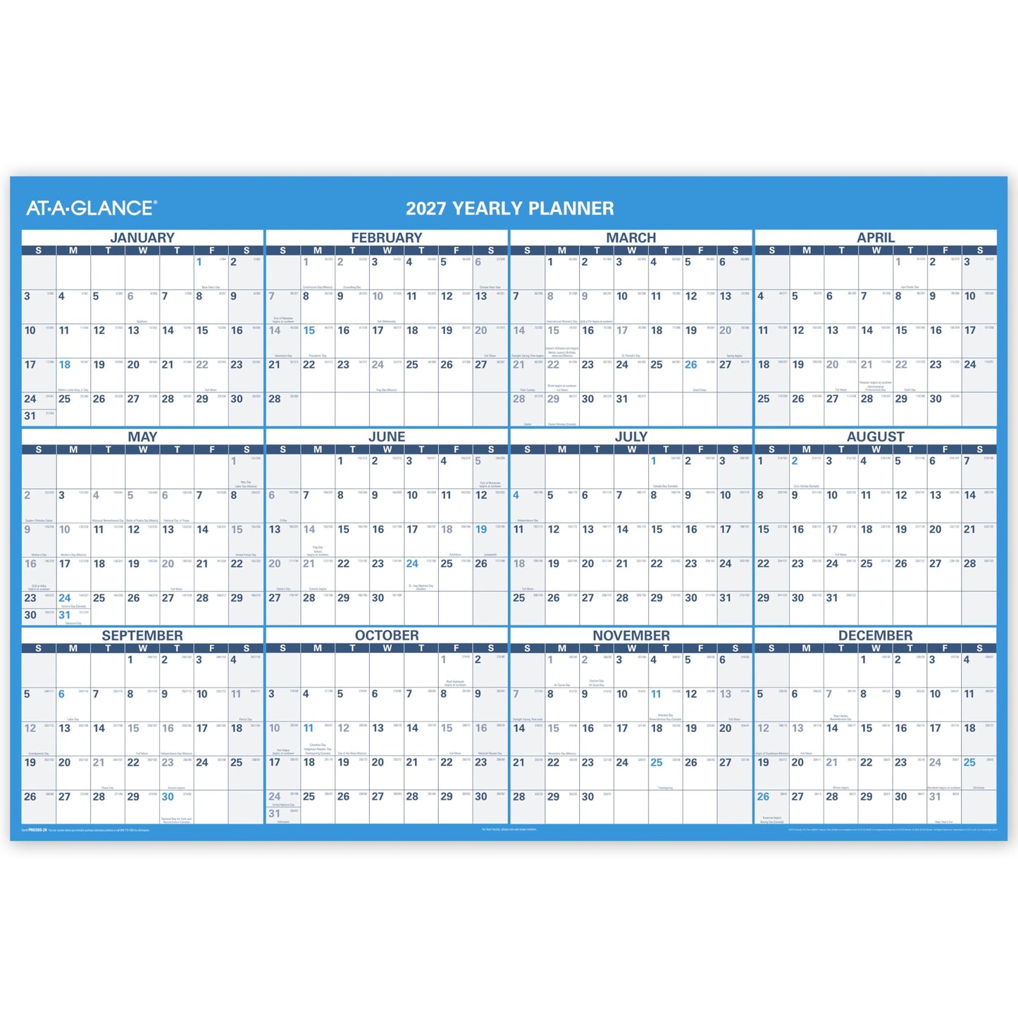 AT-A-GLANCE Dry Erase Calendar 2026-2027 Academic & Regular Year Wall Planner, 12-Month, 48" x 32", Double Sided, Horizontal (PM326S28)