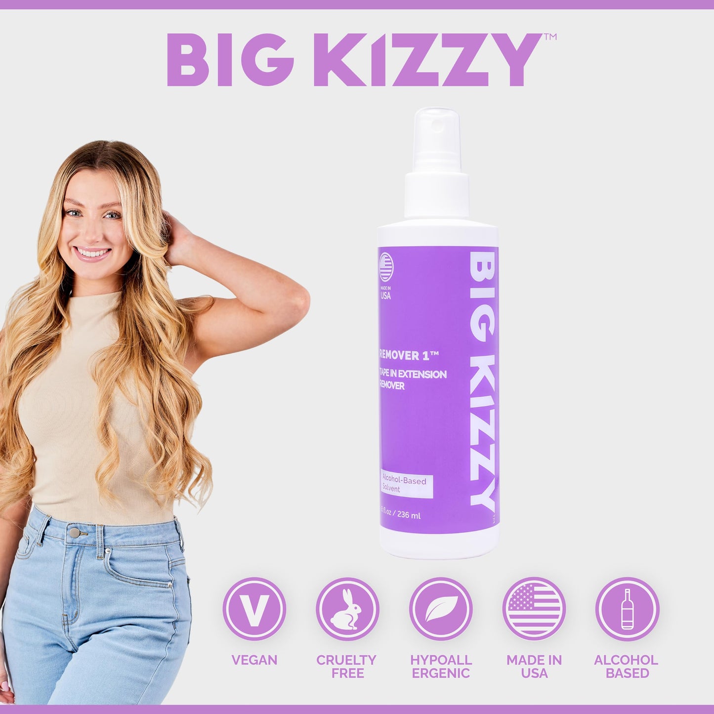 Big Kizzy Tape in Extension Remover (8oz) & Tape Ins Residue Remover (4oz), Big Kizzy Remover 1 + Remover 2 - Fastest Two Step System to Remove Tape in Extensions and Tape Ins Residue
