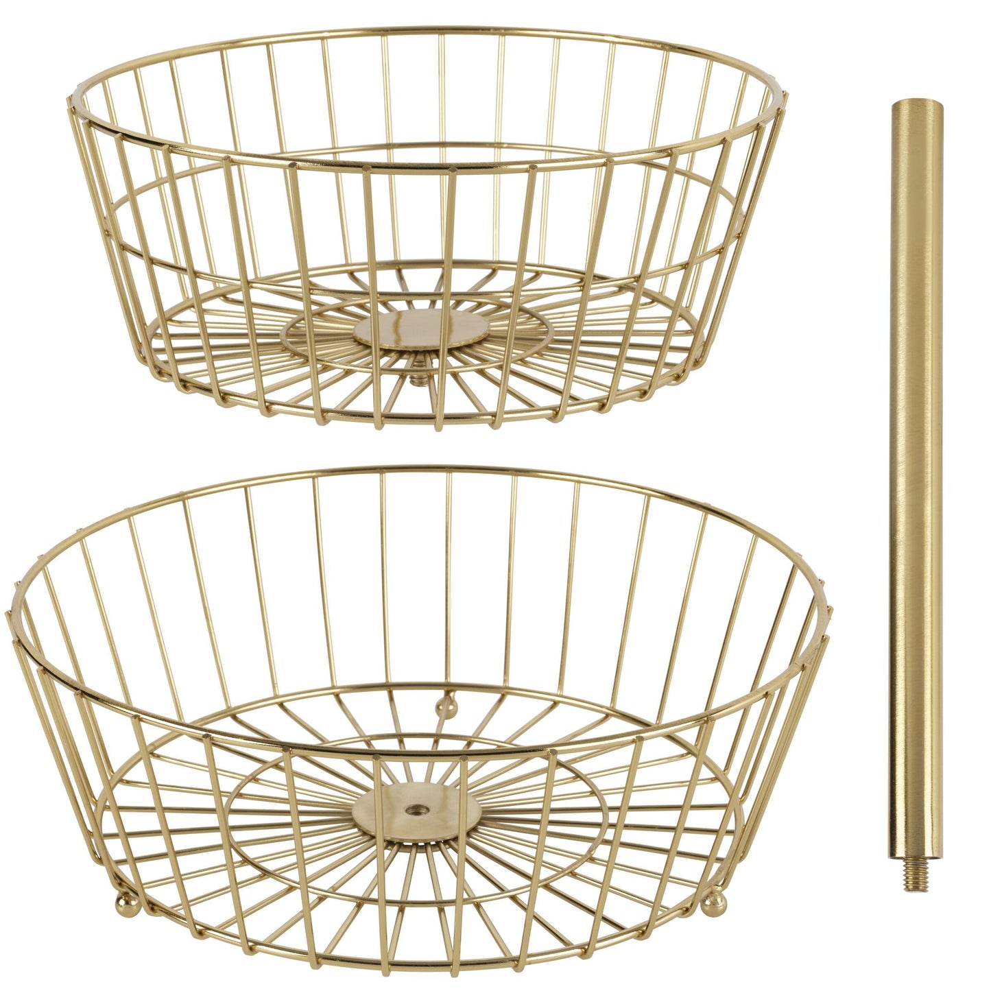 Gourmet Basics by Mikasa Geneva 2-Tier Countertop Fruit Basket Gold-Finish Metal Storage Stand for Kitchen Countertop Organization, Produce Display
