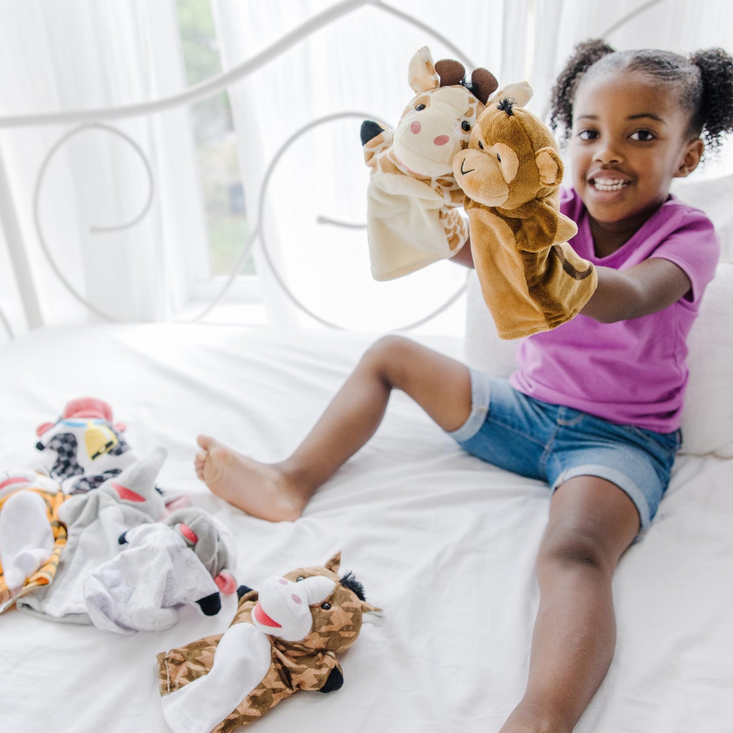 Melissa & Doug Animal Hand Puppets 2-Pack (4 Animals in Each) - Zoo Friends and Farm Friends
