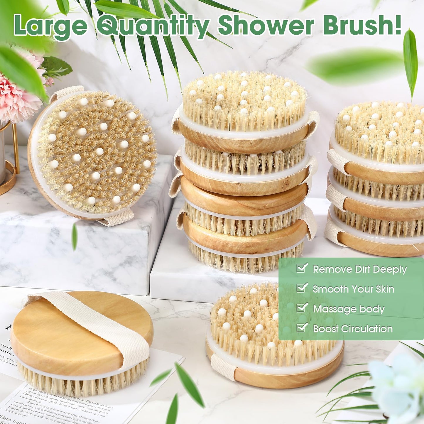 Gejoy 10 Pcs Dry Brushing Body Brush Exfoliating Brush with Massage Nodule Dry Skin Body Brush Scrubber for Shower Bath Back Circulation Improvement Dead Skin Remove Beauty Exfoliator (Round)
