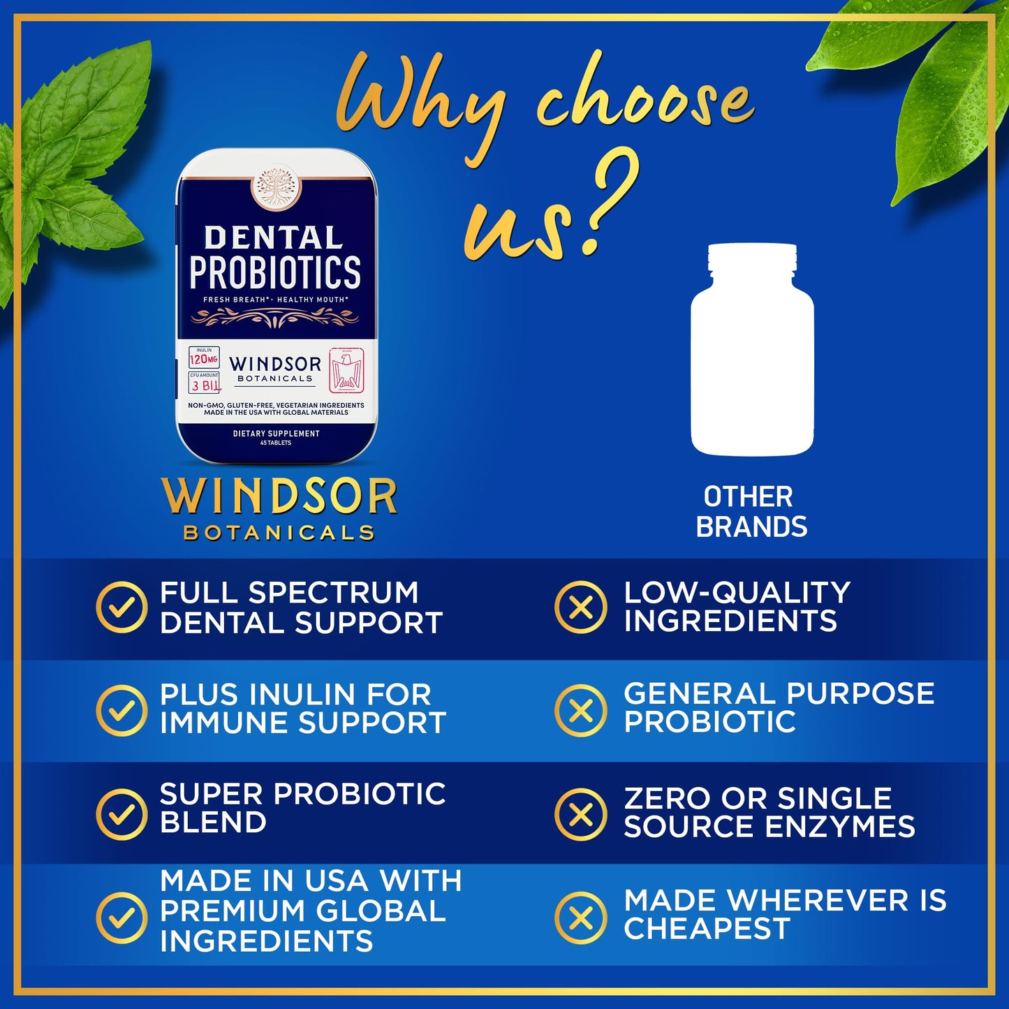 Dental Probiotics for Teeth and Gums - Oral Probiotics for Mouth Bad Breath - 3BN CFU Lactobacillus Salivarius Tablets Paracasei Rhamnosus Streptococcus - 90 Chewable Dental Probiotic in Travel Tins