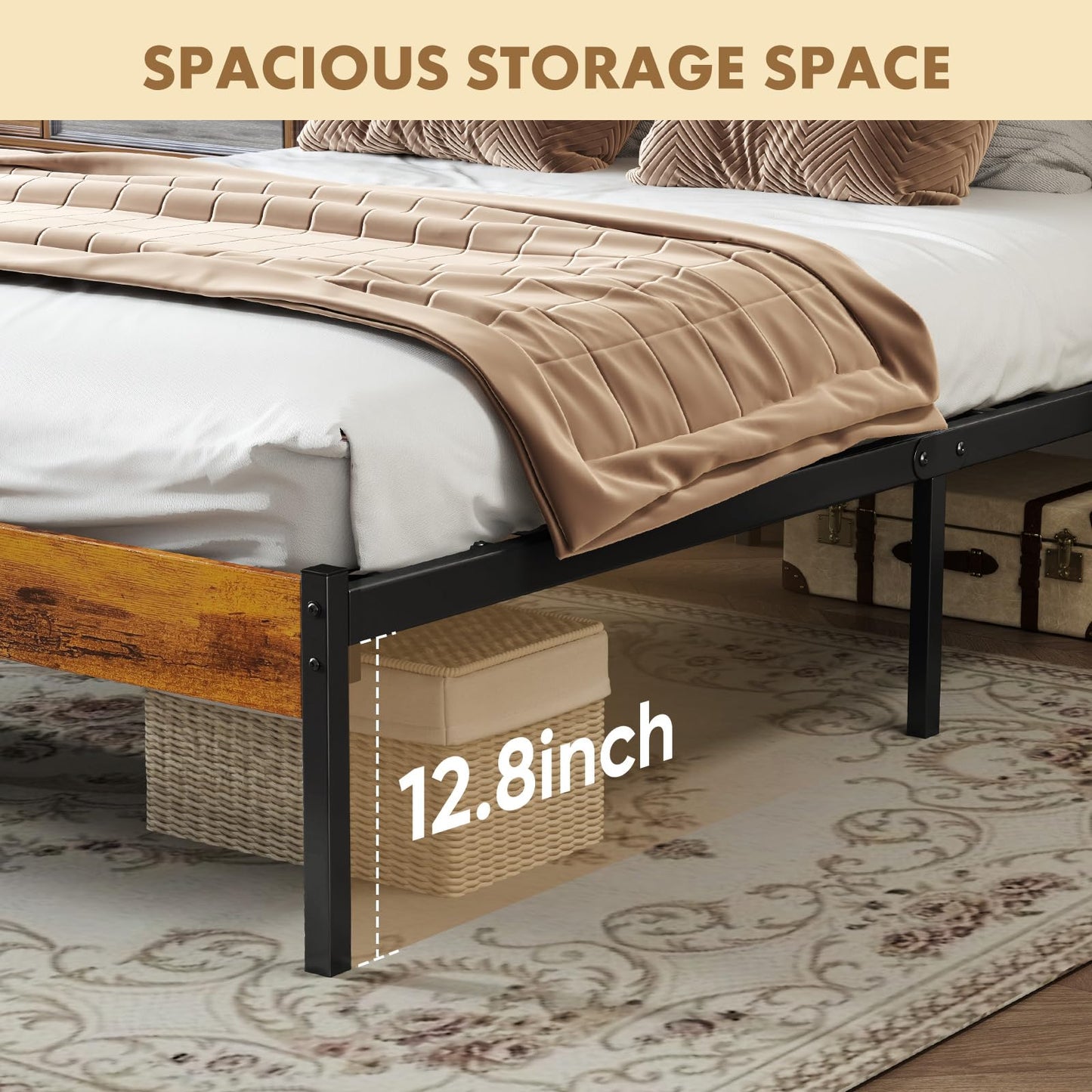 OLIXIS Full Size Bed Frame with Headboard, 800LBS Mattress Foundation with All Sturdy Metal Support, Under Bed Storage, No Box Spring Needed, Easy Assembly, Rust Brown