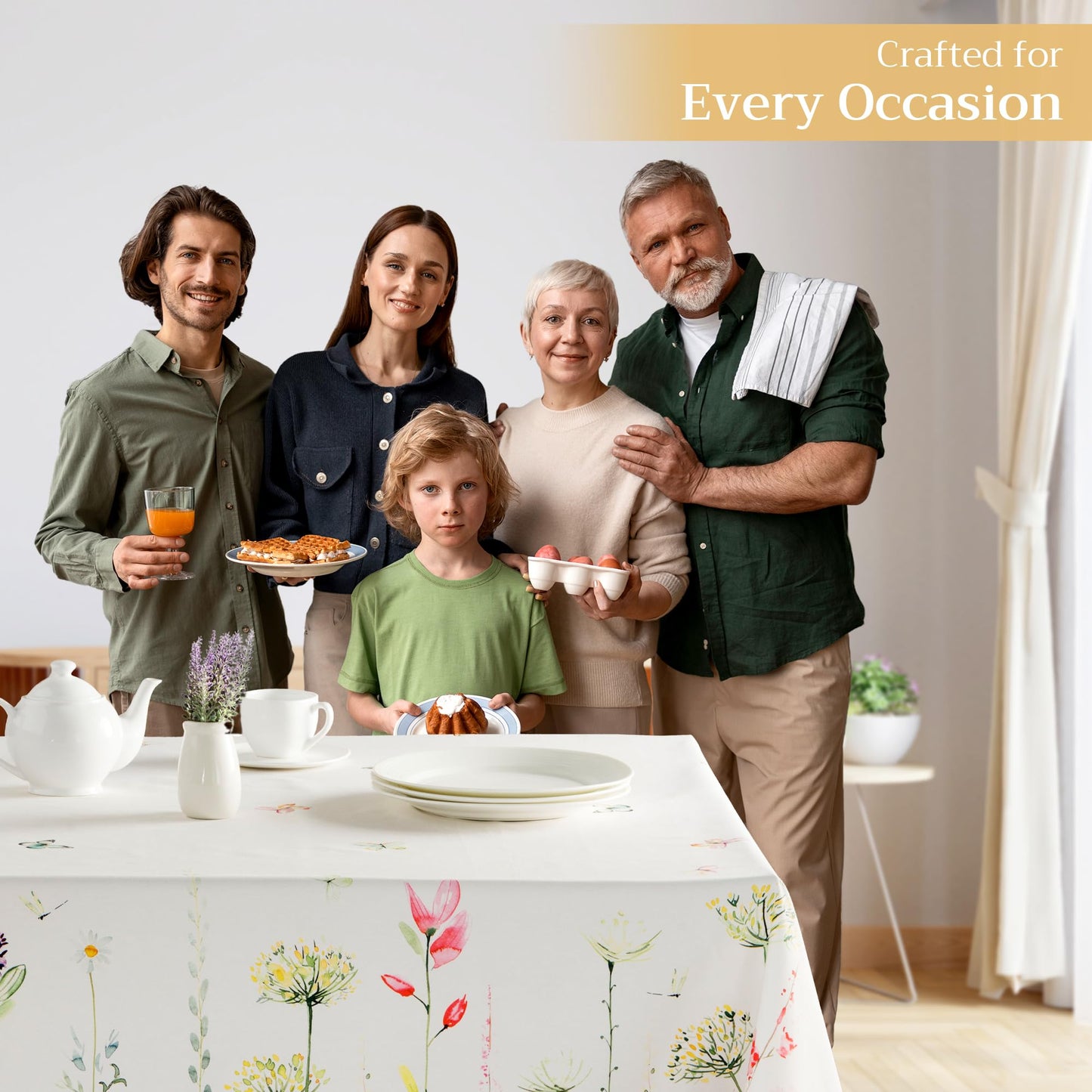 Maison d'Hermine Table Cloth Rectangle Table 100% Cotton Tablecloth for Dining Room, Farmhouse, Home, Hotel, Parties & Wedding - Gifts for Mothers Day Spring & Summer (Botanical Fresh, 70" x 140")