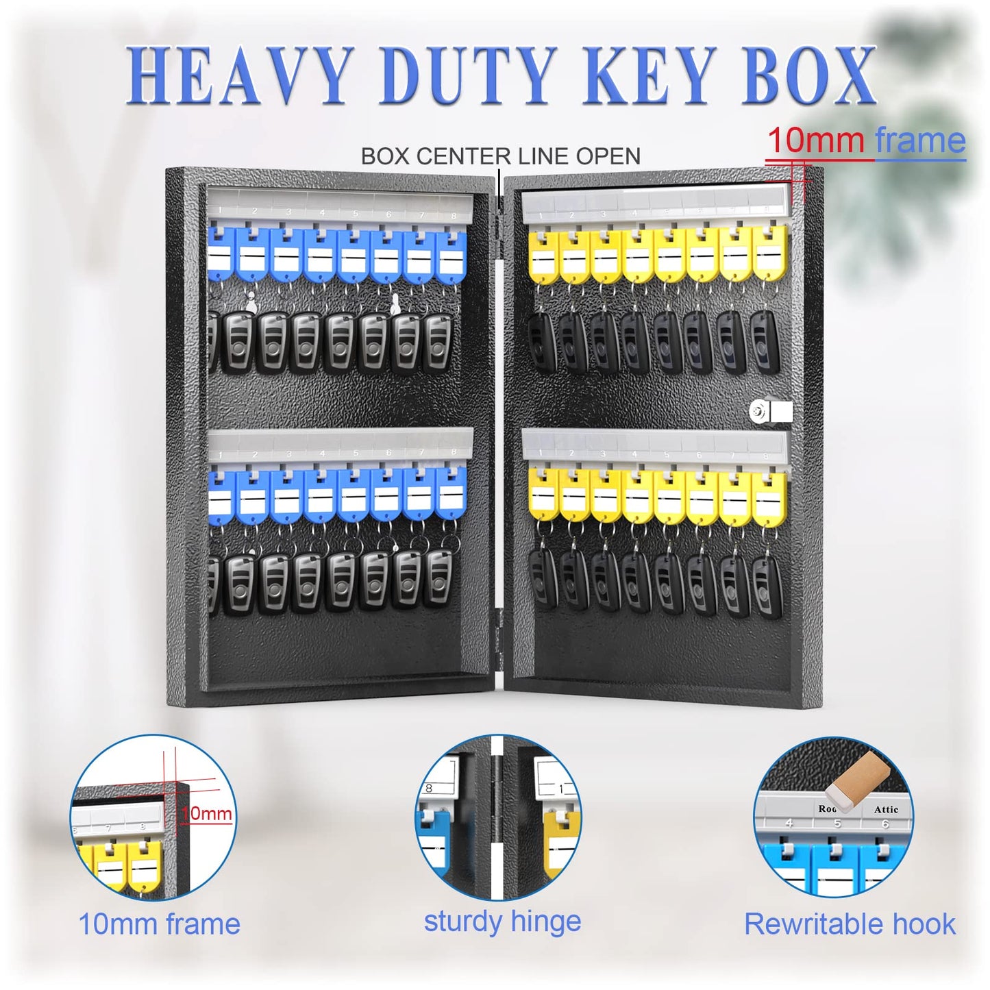 DiDiHere 32 Key Cabinet Organizer, Lock Box, Security Storage for Valets, Hotels, Car and House Keys, Key Keeper Box - Black