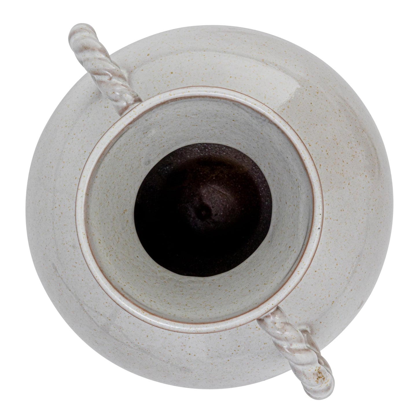 9.25 Inches Stoneware Vase with Twisted Handles and Reactive Glaze, Cream Color