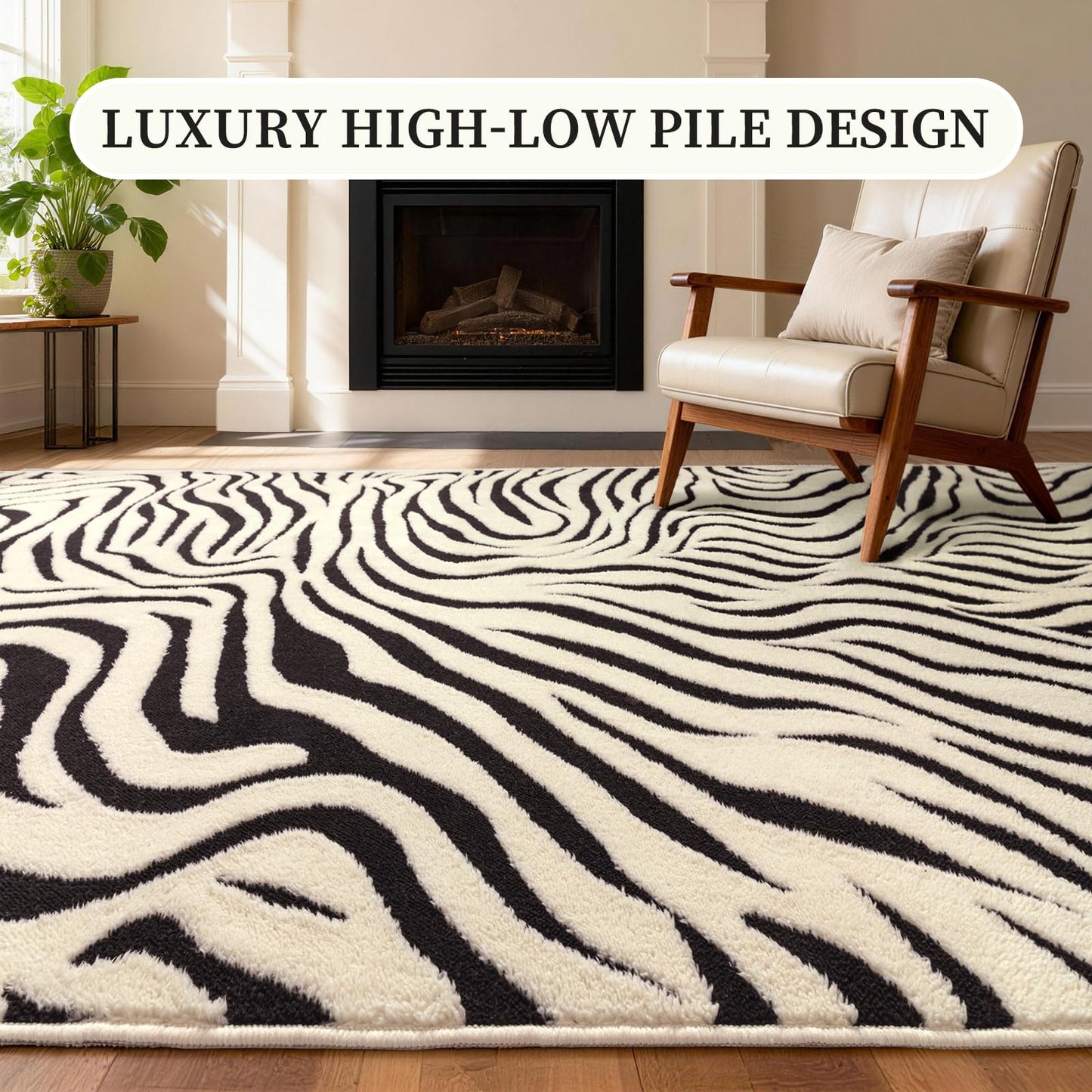 YIHOUSE 5×7 Ft Area Rugs for Living Room: Modern Washable Rug - Abstract Black and Cream White Rug for Bedroom Dining Room Office Playroom Nursery Home Decor - Nonslip Non-Shedding Striped Rugs