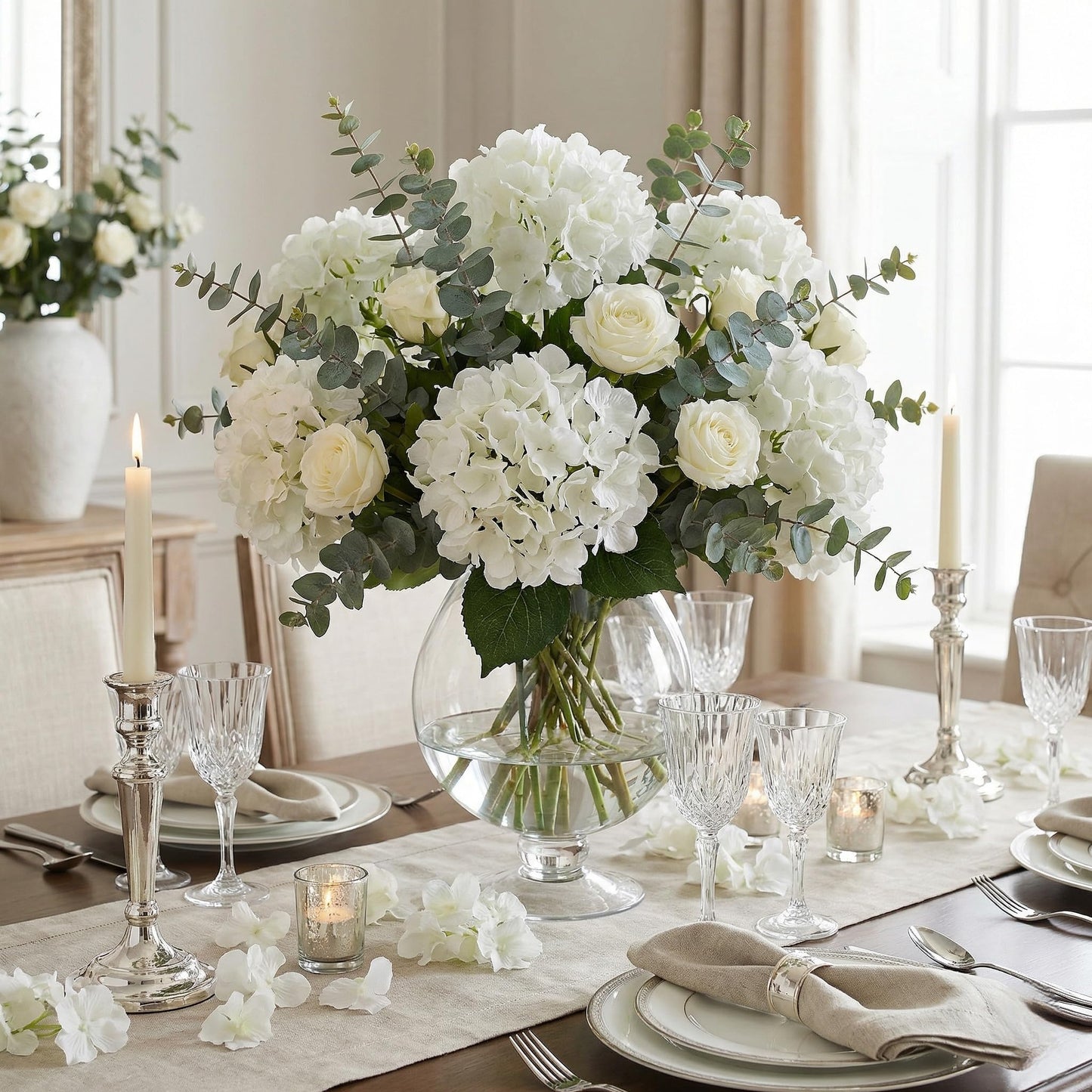 KISLOHUM 100 PCS Ivory Hydrangea Artificial Flowers, Faux Hydrangea Flowers Silk Full Flowers Heads with Stems for Wedding Centerpieces, Home, Garden, Baby Shower, Party Decoration