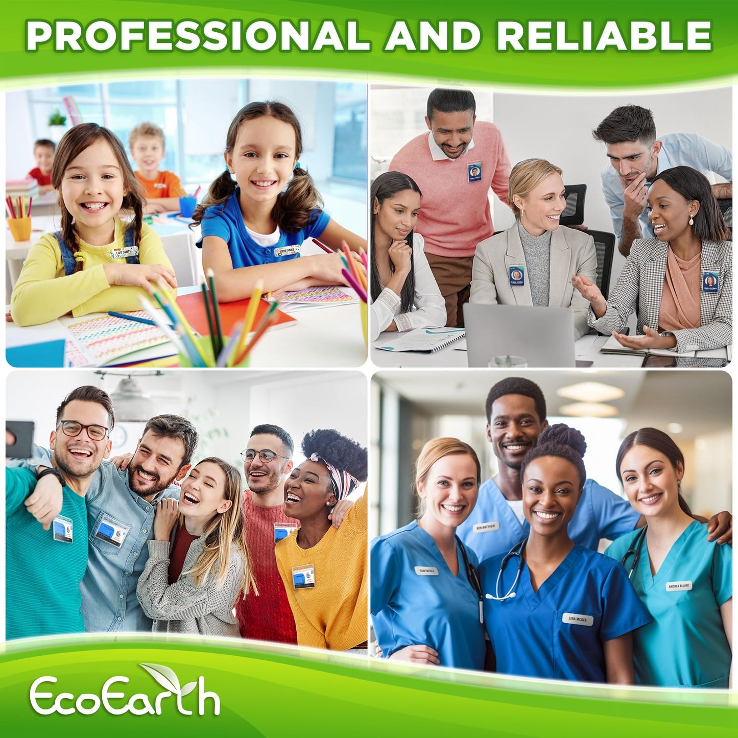 EcoEarth Adhesive Two-Piece Design Name Tag Magnets (100 Badge Holders, 1.75 x 0.5 inches) with 3 Extra-Strong Neodymium Magnets for ID Badge Holders