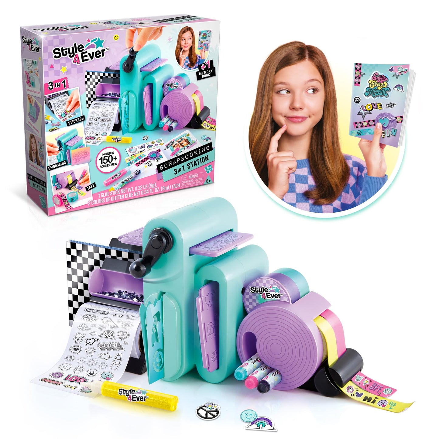 Canal Toys Style 4 Ever Scrapbooking Station; Unique 3-in-1 Scrapbooking Station That Includes Embossing Machine, Tape/Sticker Dispensers, Over 150 Accessories, and Memory Book with Formatted Pages