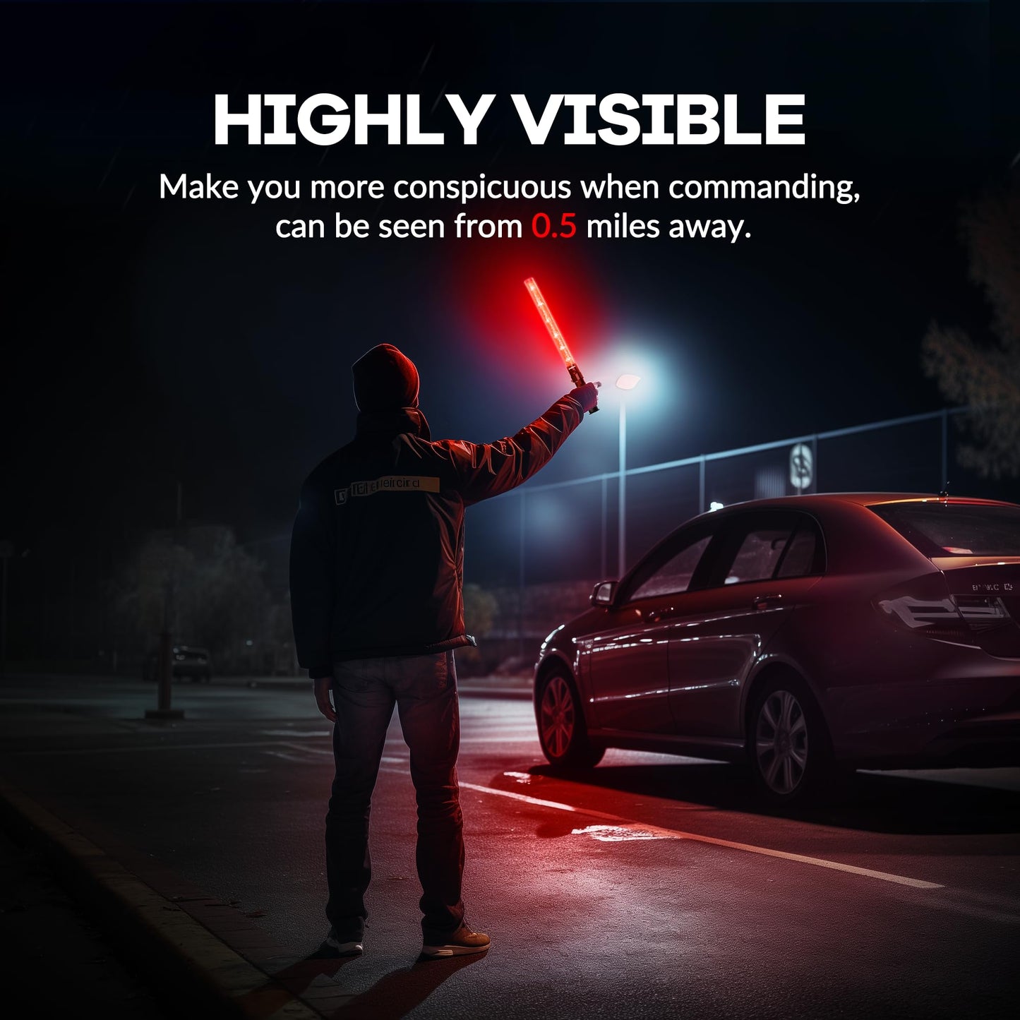 E-riding 10 Pack 21 Inch Safety Air Traffic Control Wand, Signal Traffic Safety Baton Led Light with 3 Flashing Modes for Parking Guides, Using 2 C-Size Batteries (Not Included)