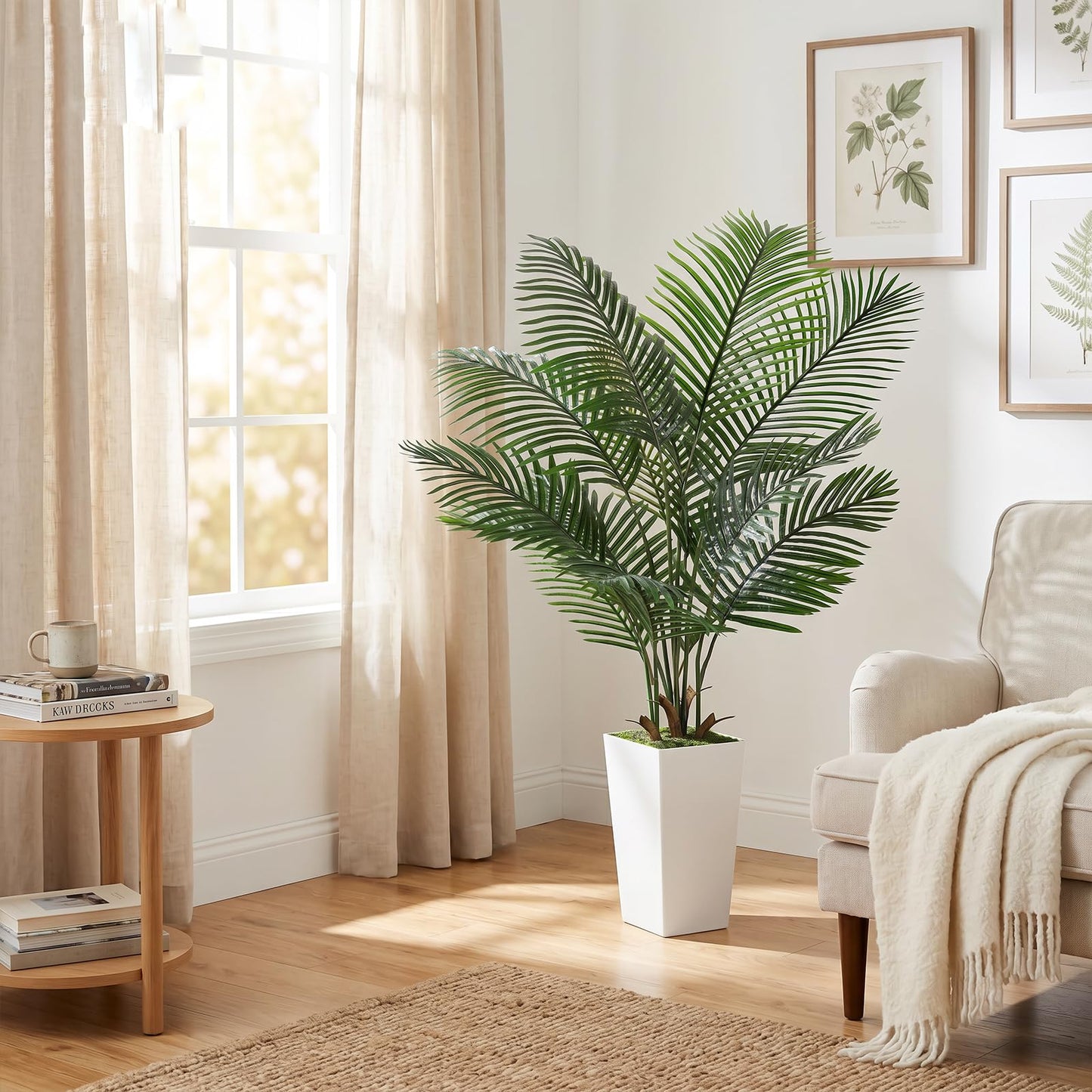 VIVATREES Palm Tree 6FT Artificial, 72in Tall Faux Palm Tree with 15.7 White Planter, Fake Potted Tree for Indoor & Outdoor Home Office Decor