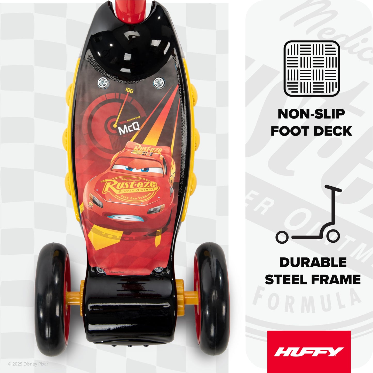 Huffy Disney Pixar Cars Preschool Scooter W/Lights, Bell & A Water Bottle