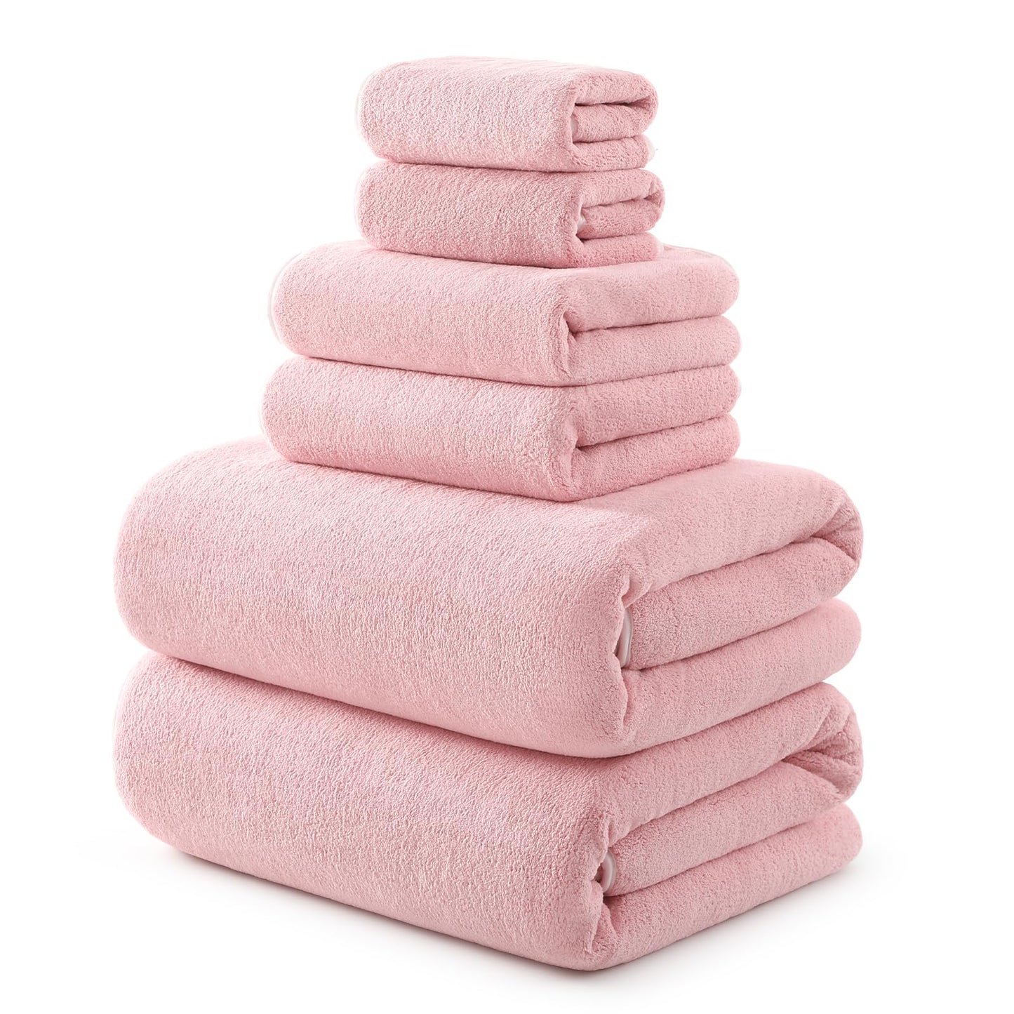 REDKISS Pack of 6 Towel Set - 2 Extra Large Bath, 2 Hand, 2 Washcloths, Ultra Soft & Highly Absorbent, Quicker to Dry, Pink Towels for Bathroom, Spa, Hotel, Gym