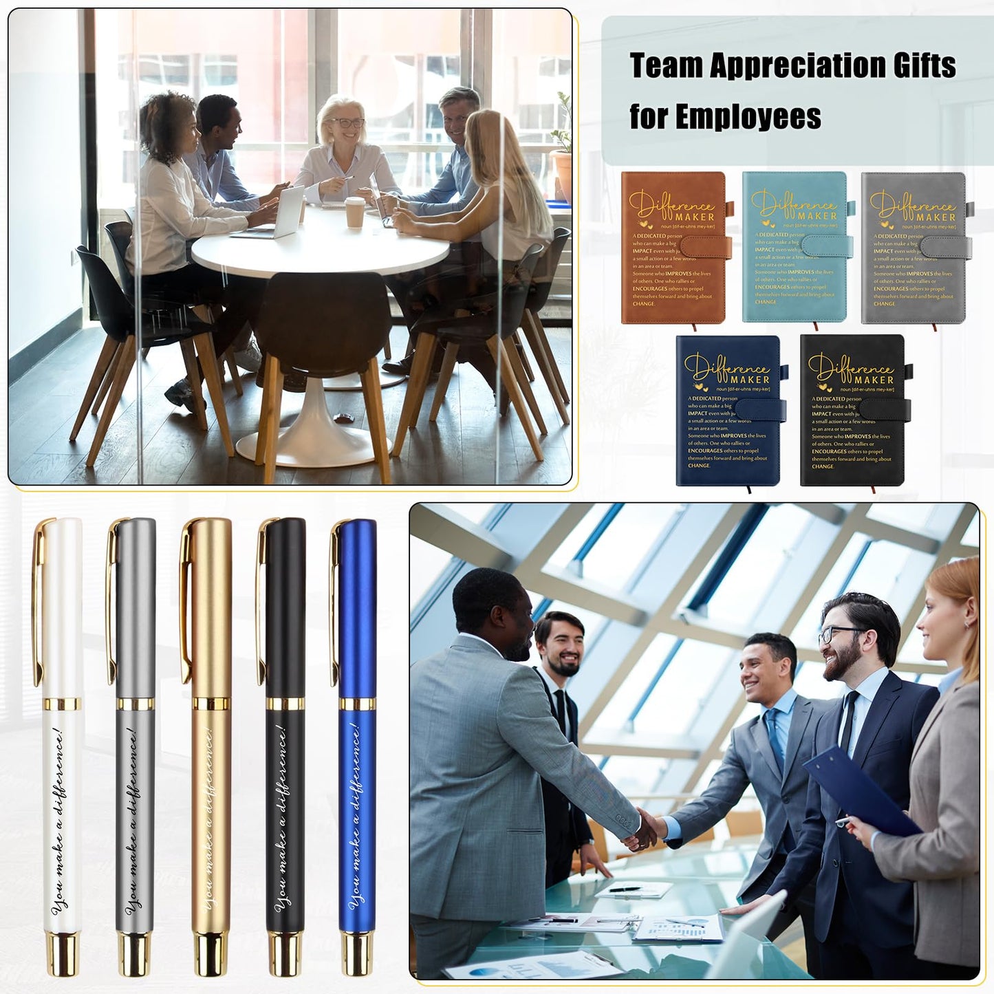 Kosiz 20 Pcs/10 Sets Employee Appreciation Gift Bulk A5 Leather Notebook and Inspirational Journal Pen Thank You Gift for Fathers Day Coworkers Teacher CNA Nurse(Multicolor,Difference Maker)