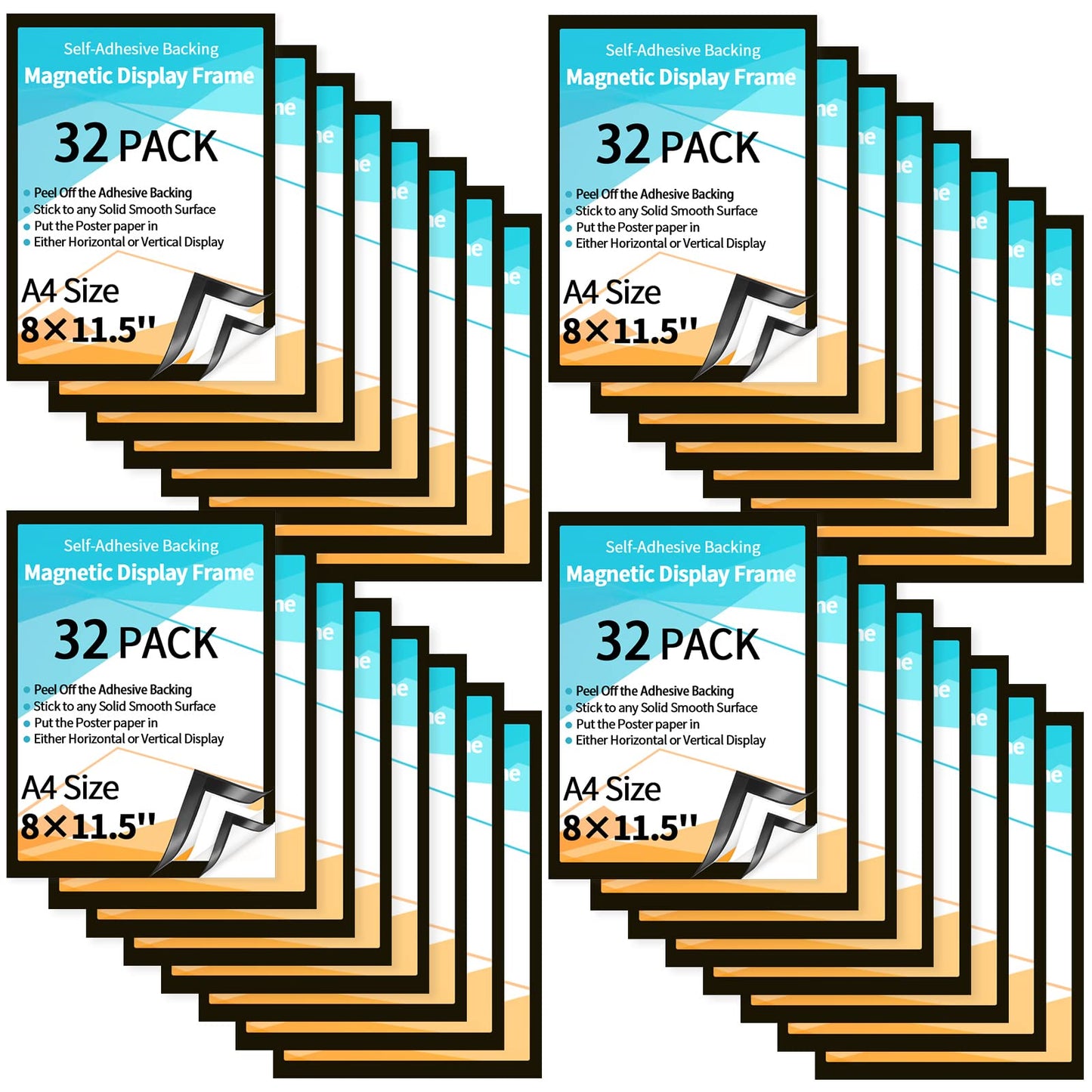 32 Pieces 8 x 11.5 Inch Magnetic Sign Holder Magnetic Display Frame Self Adhesive Display Frame Magnetic Double Sided Picture Frames A4 Notice Window Sign Holder for Refrigerator Office Door Glass
