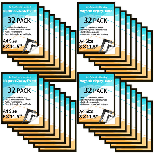 32 Pieces 8 x 11.5 Inch Magnetic Sign Holder Magnetic Display Frame Self Adhesive Display Frame Magnetic Double Sided Picture Frames A4 Notice Window Sign Holder for Refrigerator Office Door Glass