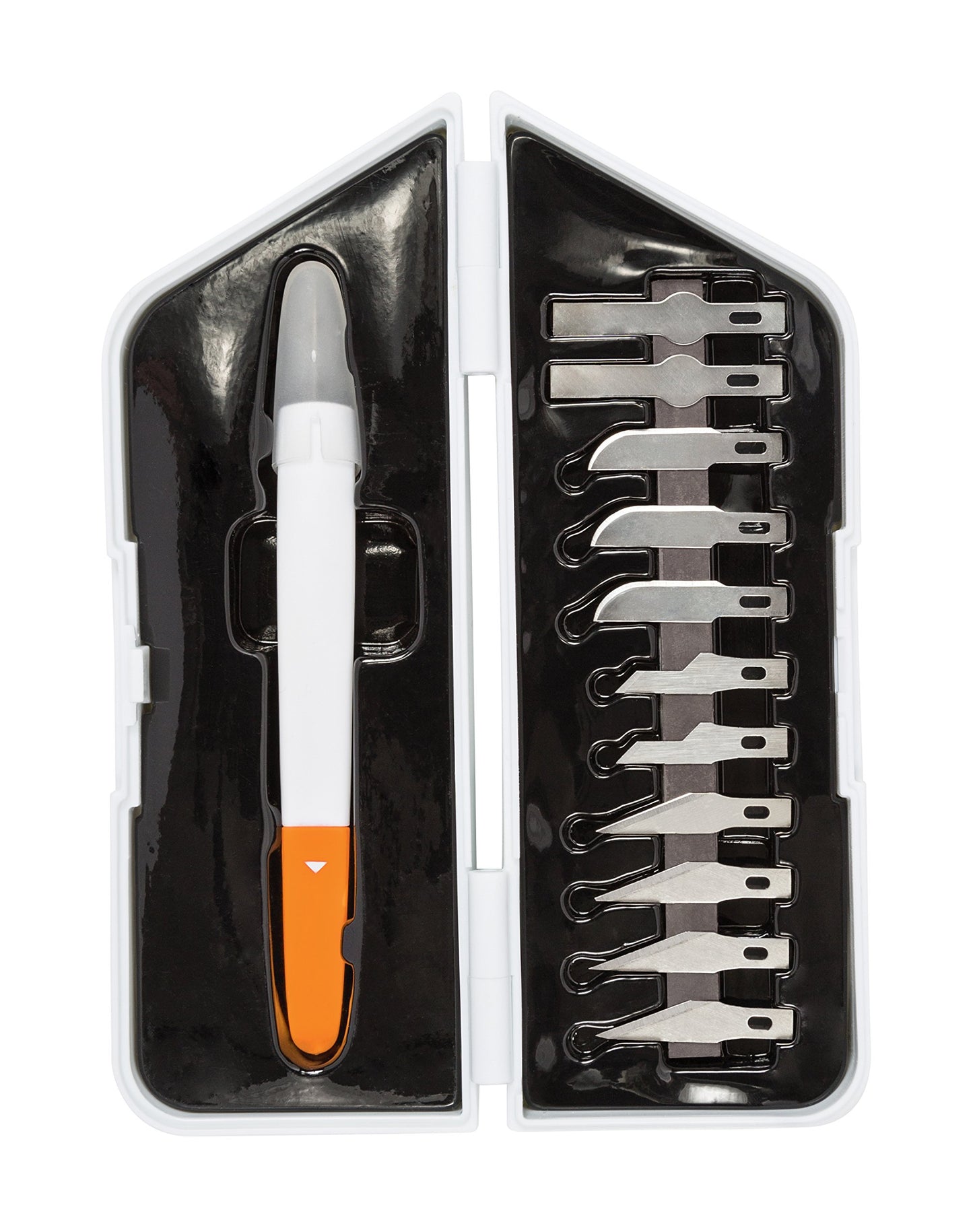 Fiskars Easy Change Medium Duty Precision Craft Knife Cutting and Carving Set, Softgrip and Ideal for Precise Cutting, Includes 12 blades, Orange/White