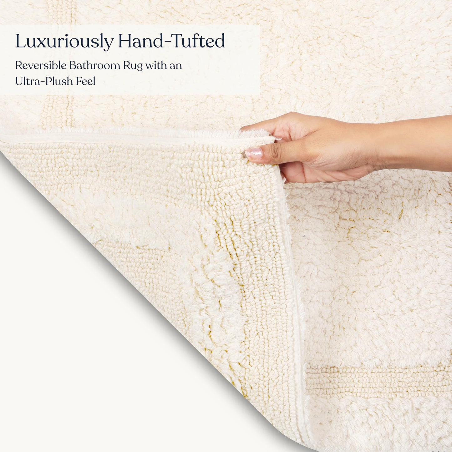 Delara Organic Cotton Reversible Bath Mat – 3000 GSM, GOTS Certified, Ultra-Thick & Super Absorbent | Soft, Plush & Quick-Drying Bathroom Rug (Ivory, 20x30)
