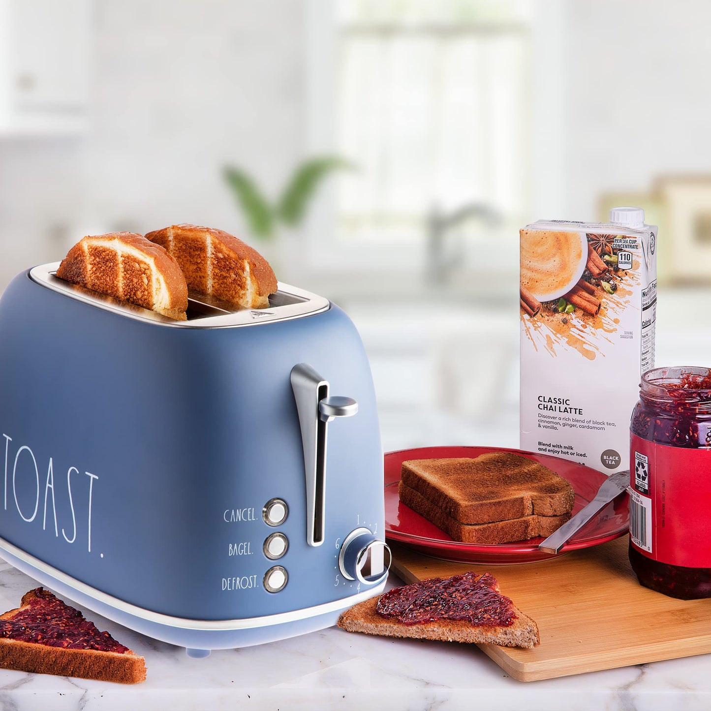 Rae Dunn Retro Rounded Bread Toaster, 2 Slice Stainless Steel Toaster with Removable Crumb Tray, Wide Slot with 6 Browning Levels, Bagel, Defrost and Cancel Options, Navy