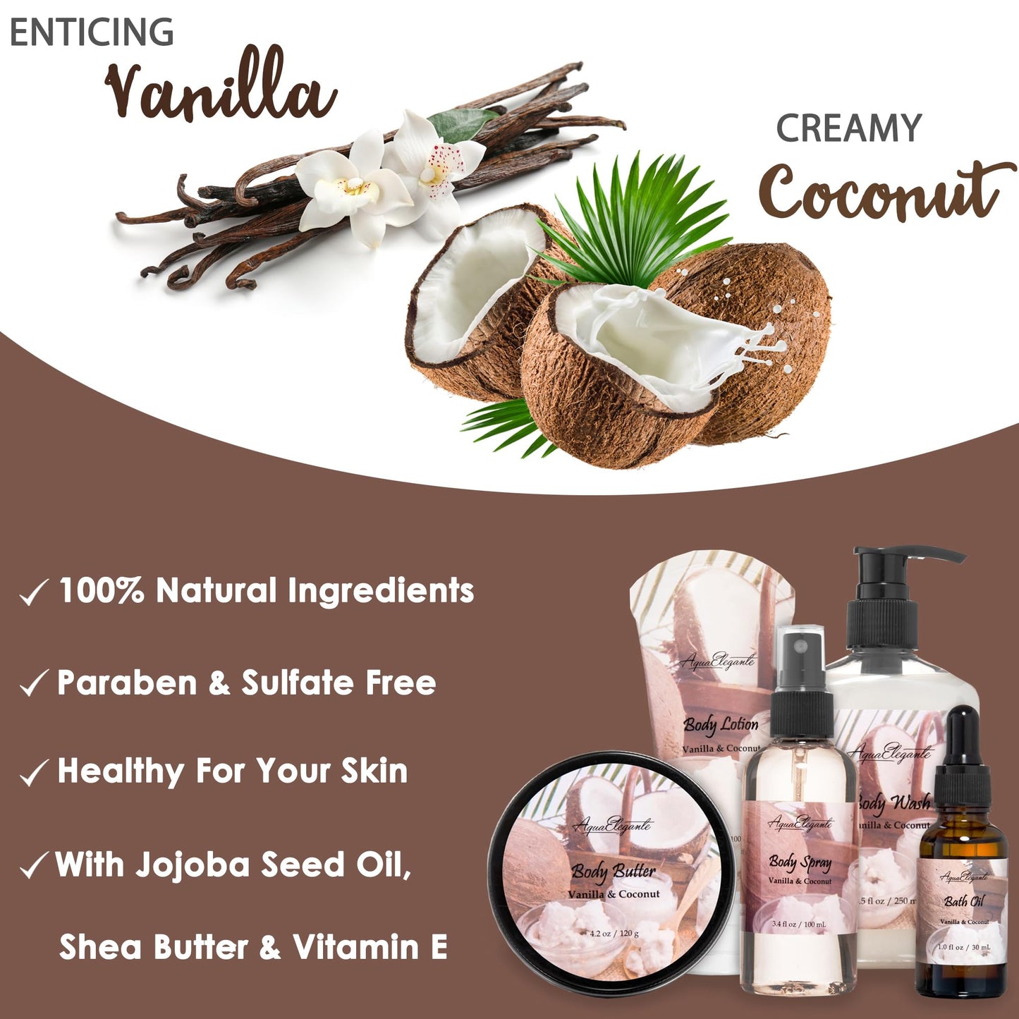 Bath Spa Gift Sets - Luxury Basket With Coconut & Vanilla - Spa Kit Includes Wash, Bubble Bath, Lotion, Bath Salts, Body Scrub, Body Spray, Shower Puff, Bathbombs, Soap and Towel