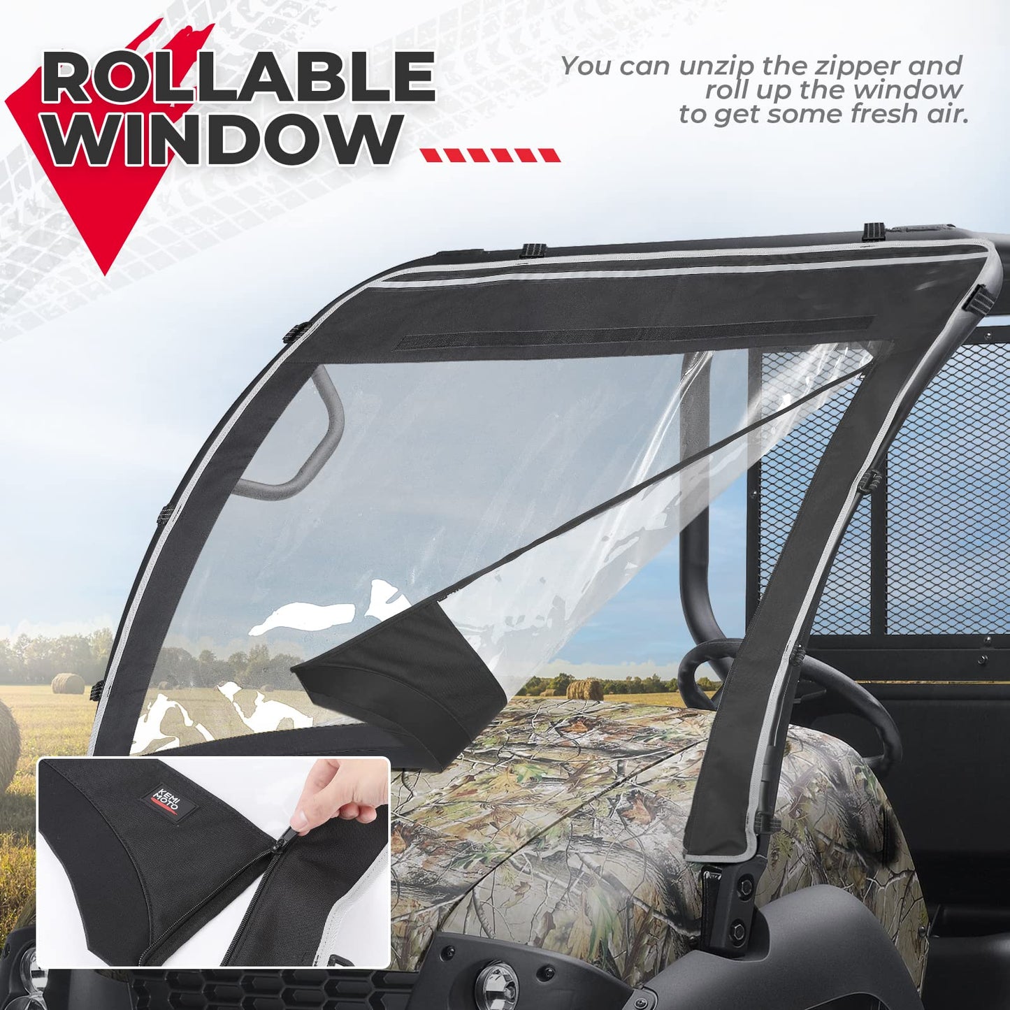KEMIMOTO UTV Windshield Compatible with Kawasaki Mule 600 Mule 610 4x4 XC SE 2005-2016 Clear Fold Up Window UTV Full Front Windshield Accessories