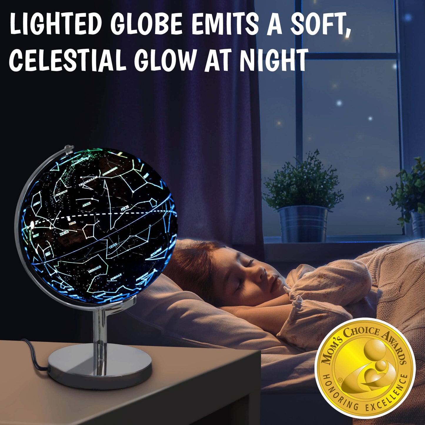 USA Toyz Illuminated World Globe with Stand - 3in1 STEM Globes for Adults and Kids, Constellation Map, Built-In LED Night Light Lamp, Easy to Read Texts, Non-Tip Base, 13.5 Inch Tall, 9 Inch Diameter