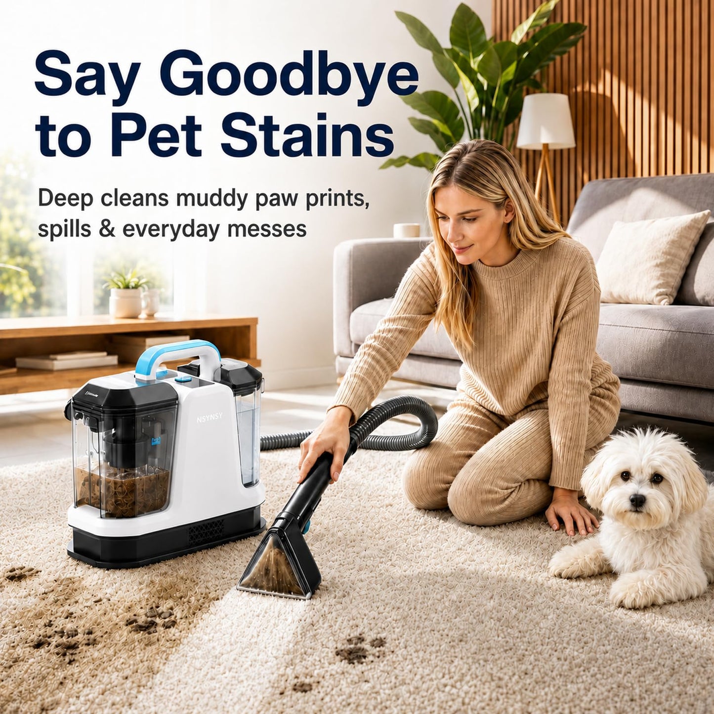 Upholstery Cleaner Machine & Carpet Cleaner | Portable Spot Cleaner with Strong Suction and Scrubbing Brush for Pet Stains, Spills on Couches, Rugs, Mattresses, Car Interiors (White)