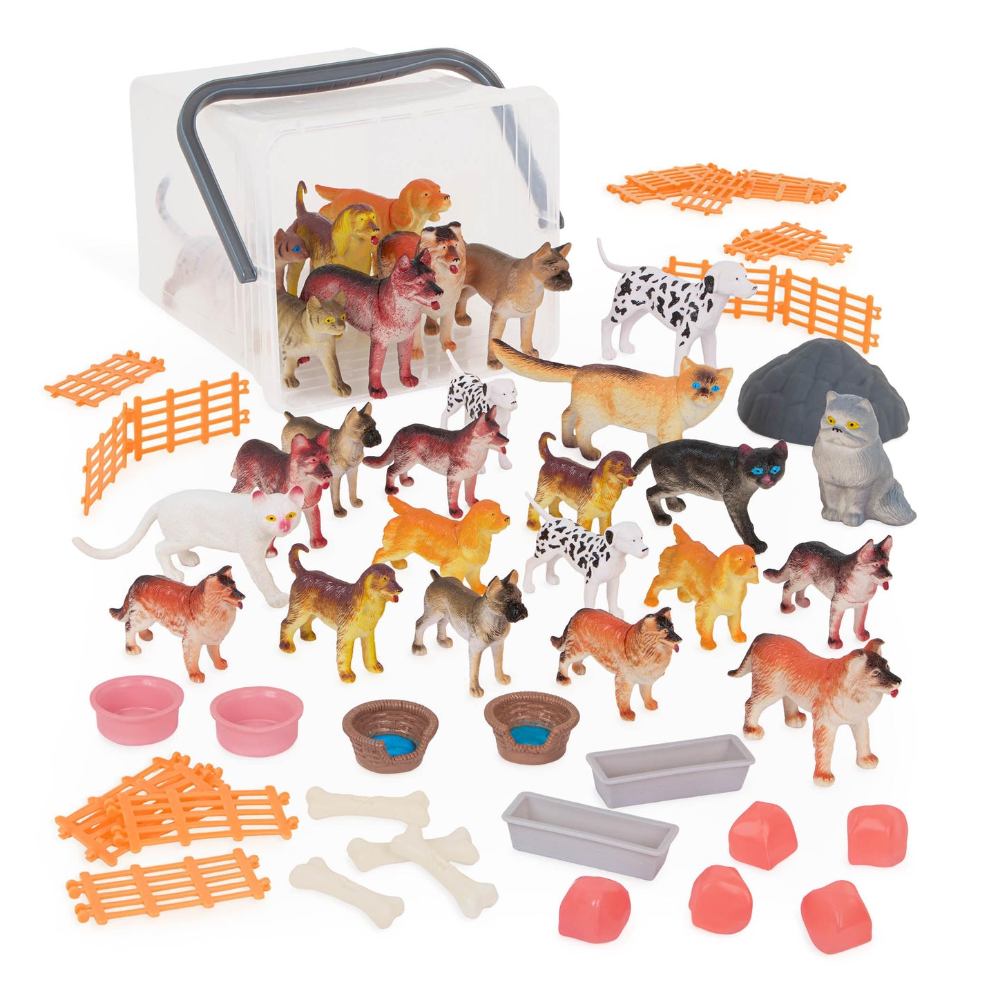 Terra by Battat – Dog & Cat Figurines & Accessories – 60 Pieces Toy Animal Set for Kids – Miniature Pets – Dogs, Cats, Bones, Bowls & More – Realistic Animal Figures for Imaginative Play 3+ Years