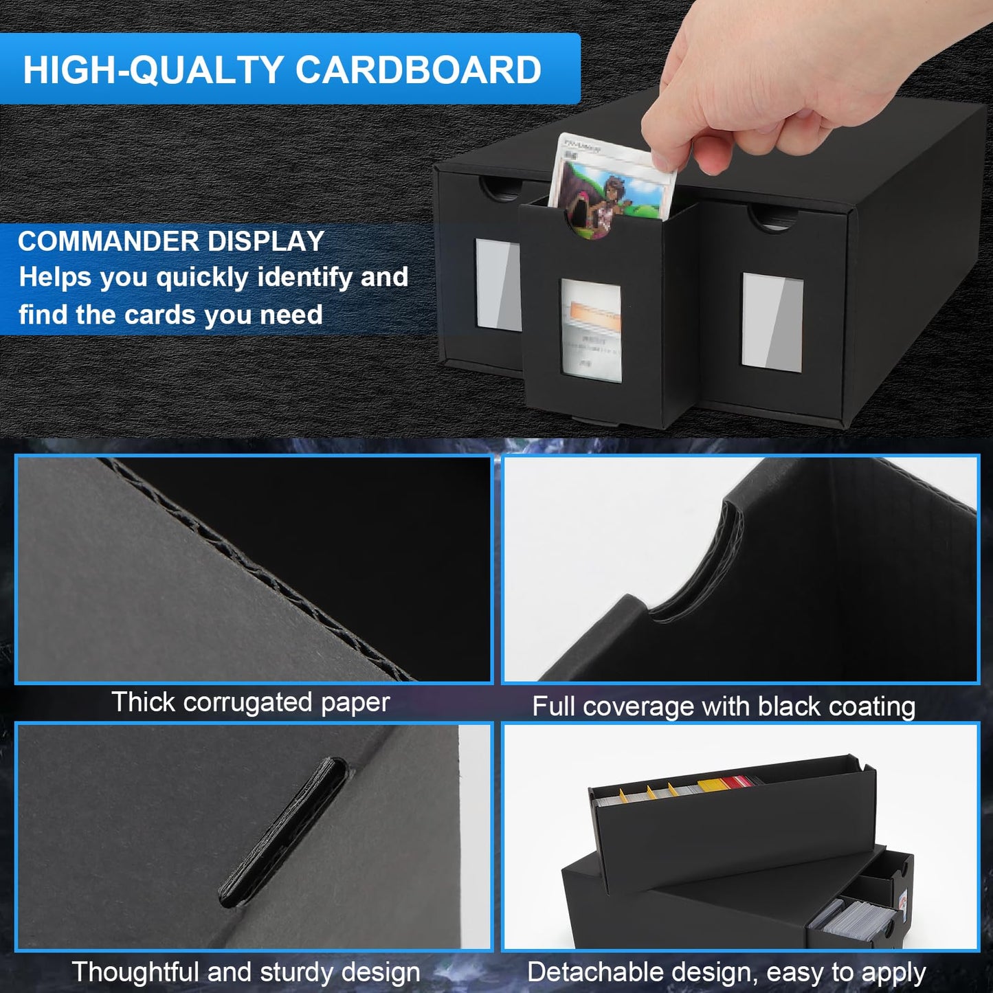 12000+ Trading Card Storage Box for Commander Display, Card Deck Box Cardboard with 48 Dividers, Labels & Tapes, Trading Card Collection Box Fit for TCG, PTCG, MTG and Sport Cards